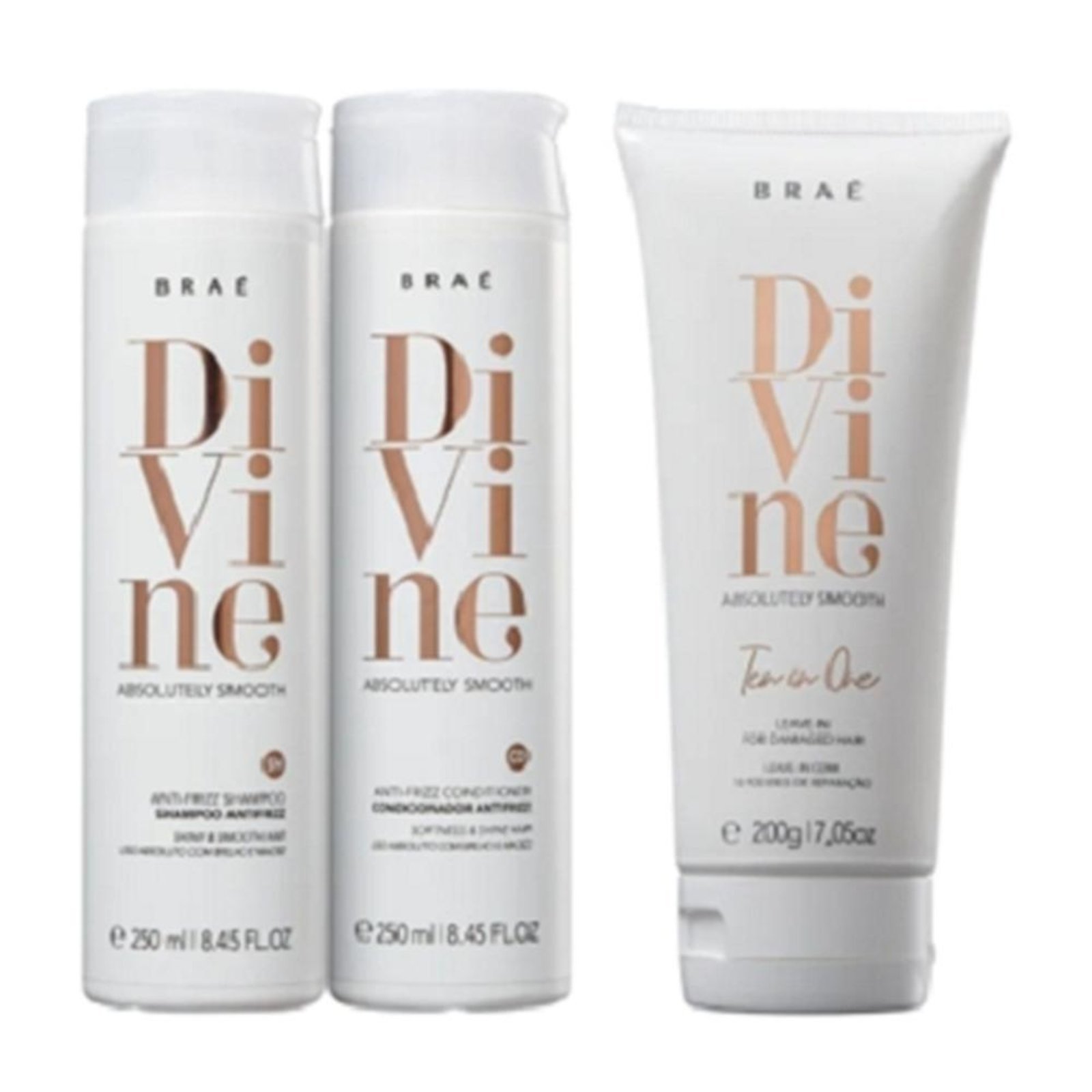 Kit Brae Divine Shampoo e Condicionador 250ml Leave-in 200ml