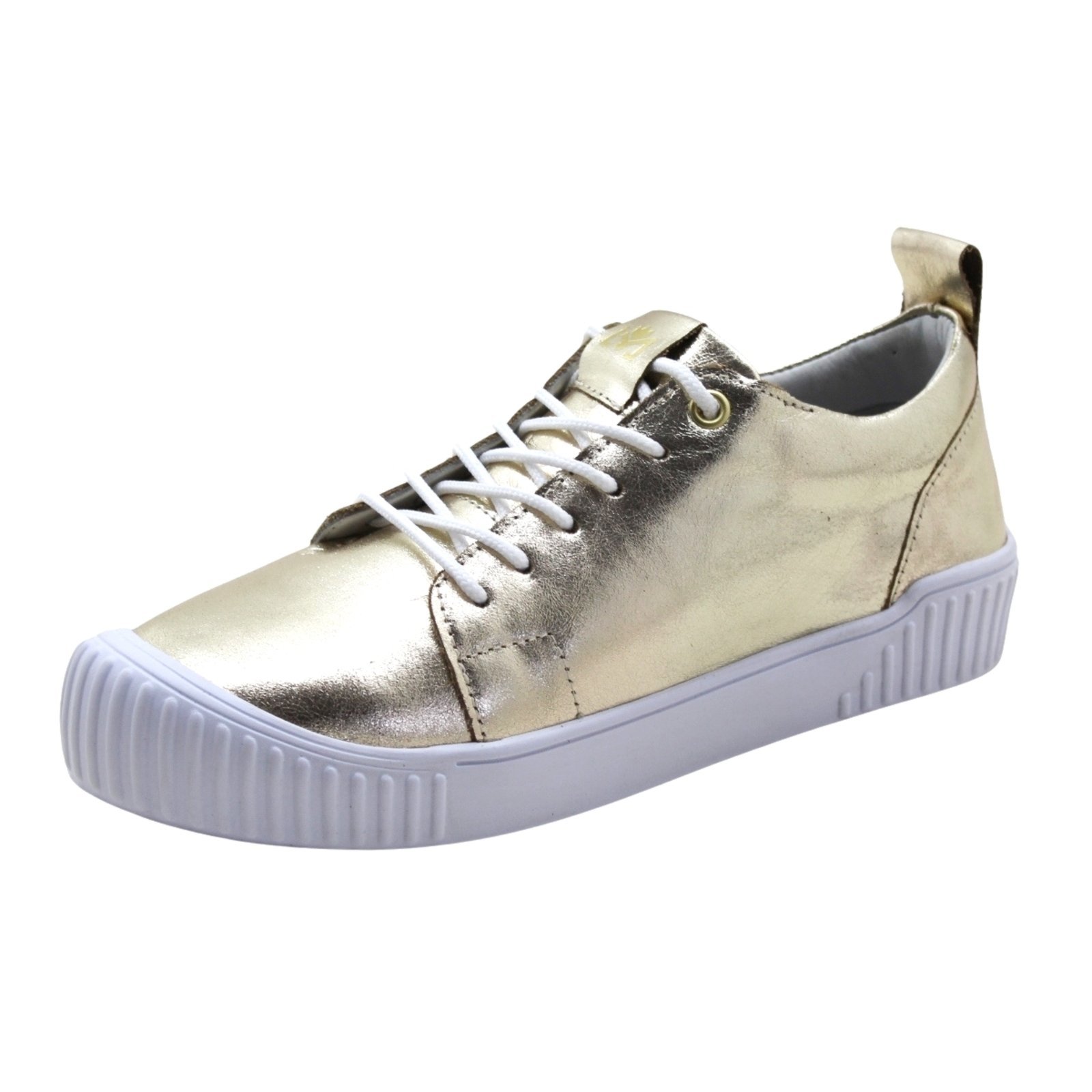 Tenis Feminino Casual Lirom Flat Em Couro Dourado