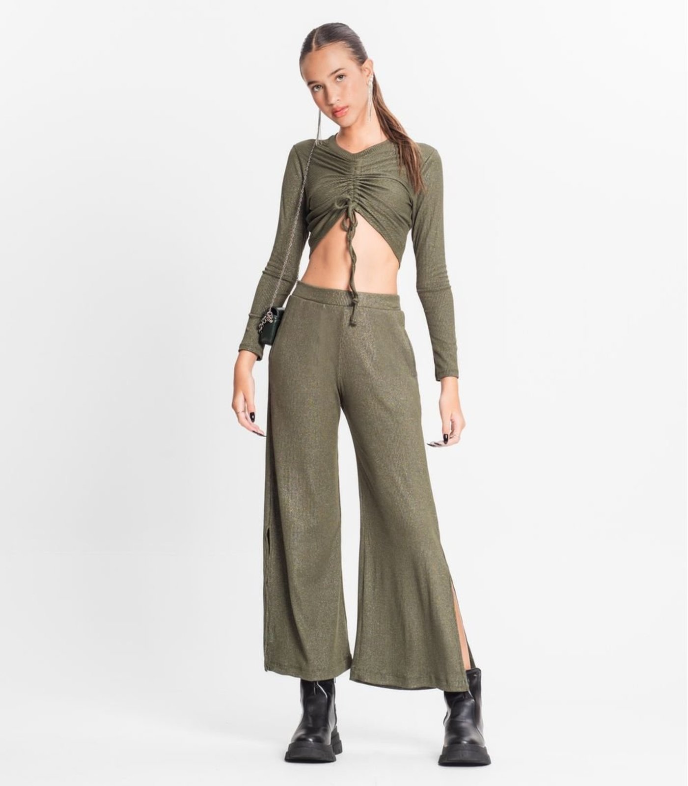 Infantil - Calça Juvenil Feminina Em Ribana Canelada Minty Verde