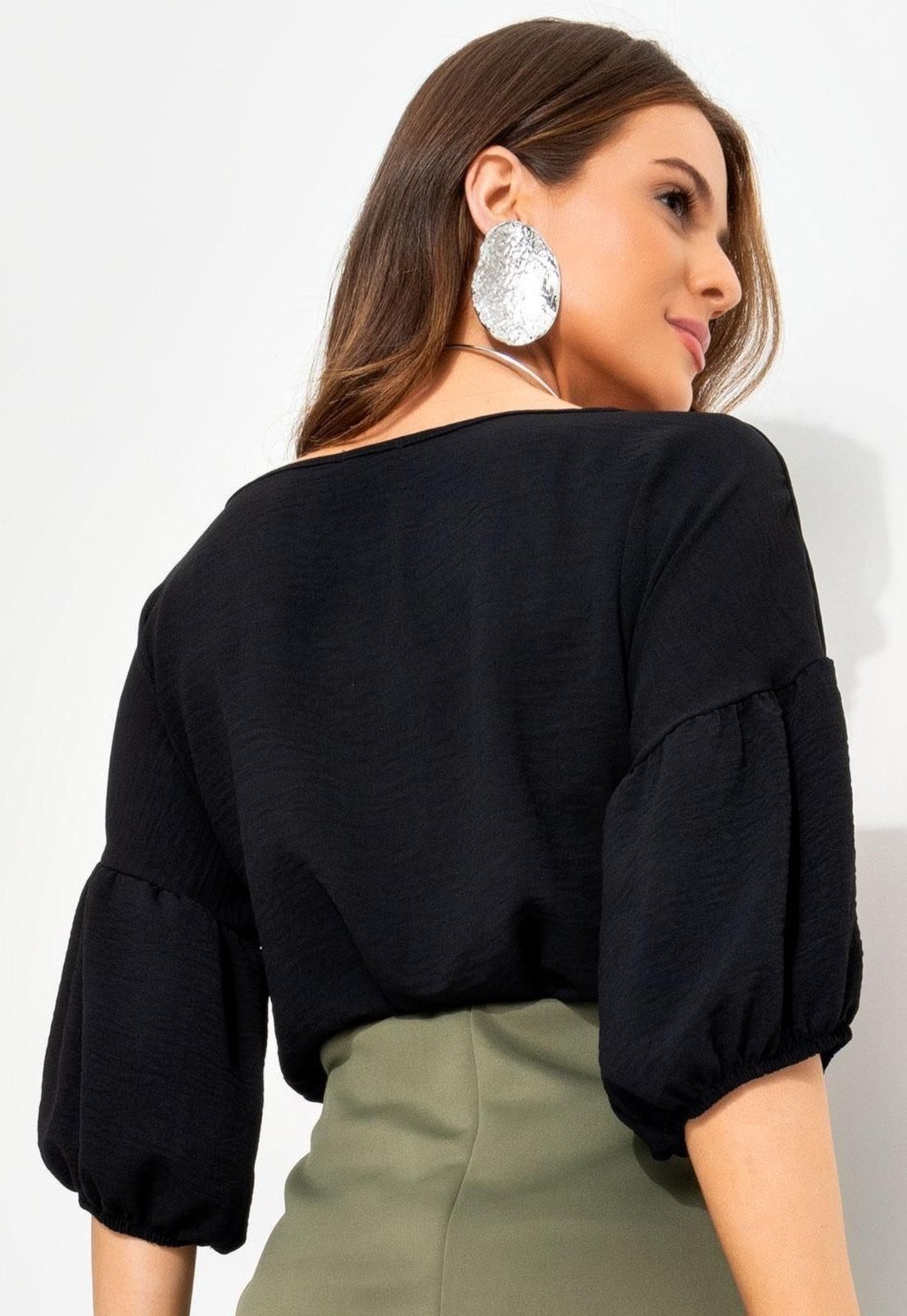Vista 3 Blusa Em Viscose Plana Preta Quintess azul Quintess azul
