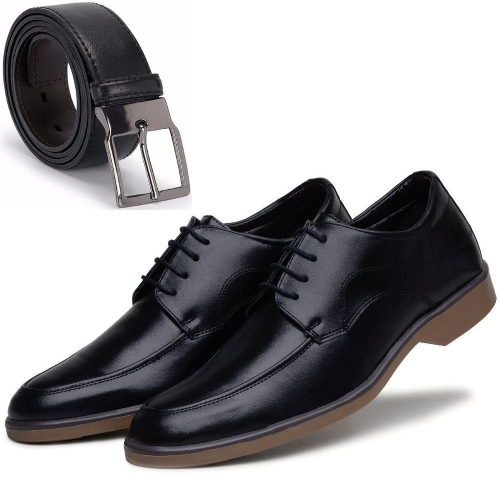 Kit Sapato Social Casual Masculino Solado Bicolor com Cinto Social Dupla Face
