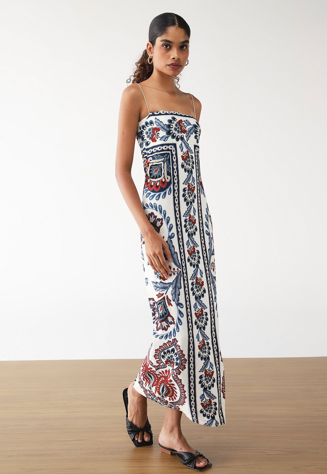 Vestido Canelado FARM Midi lenço Nautico Branco