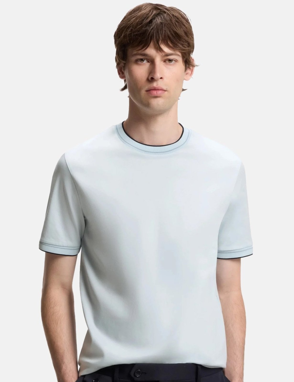 Camiseta Hugo Boss Masculina Slim Fit Mercerised H-Tessler 195 Azul Claro