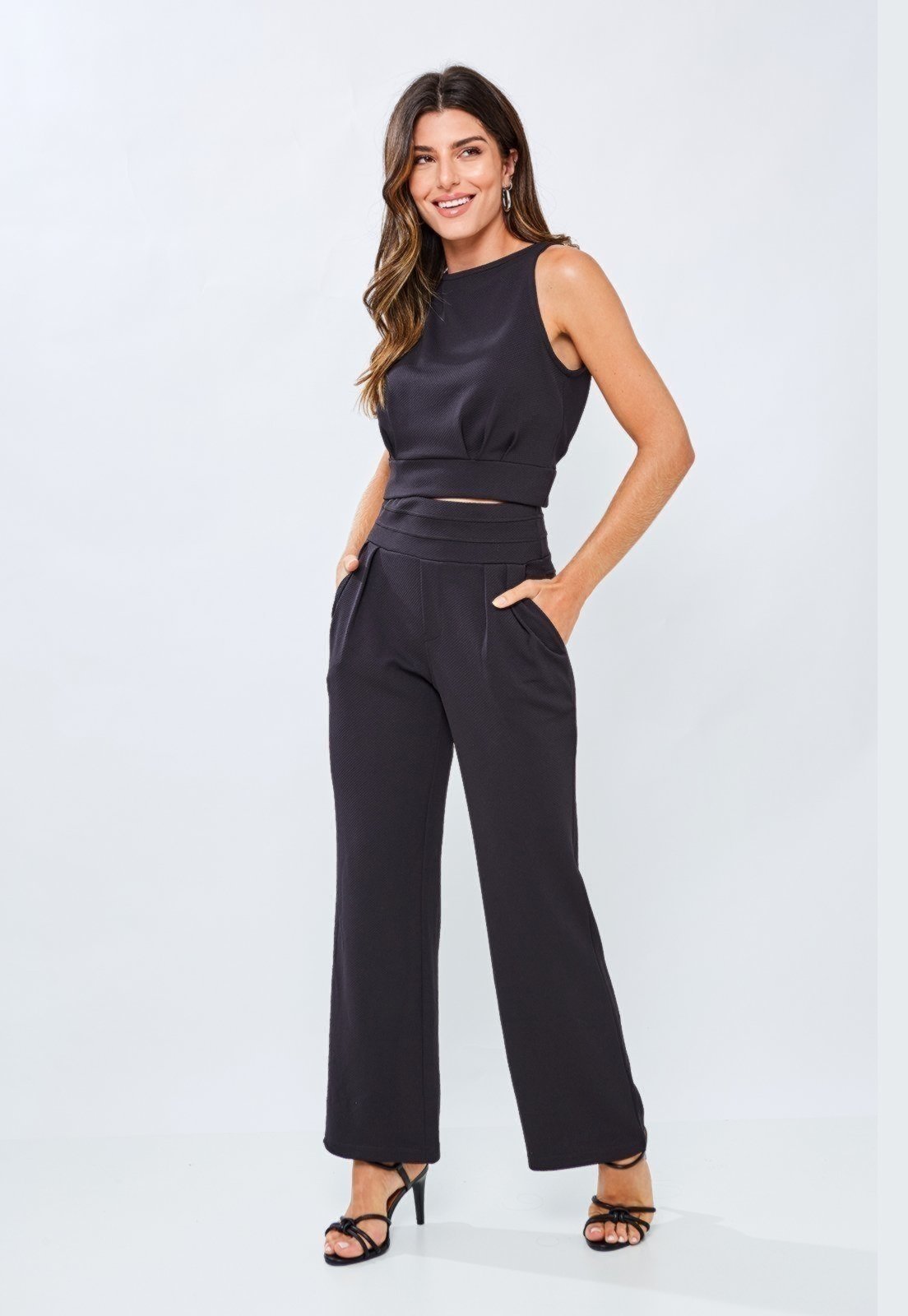 Conjunto Malha Blusa e Calça Preto Miss Joy 7158