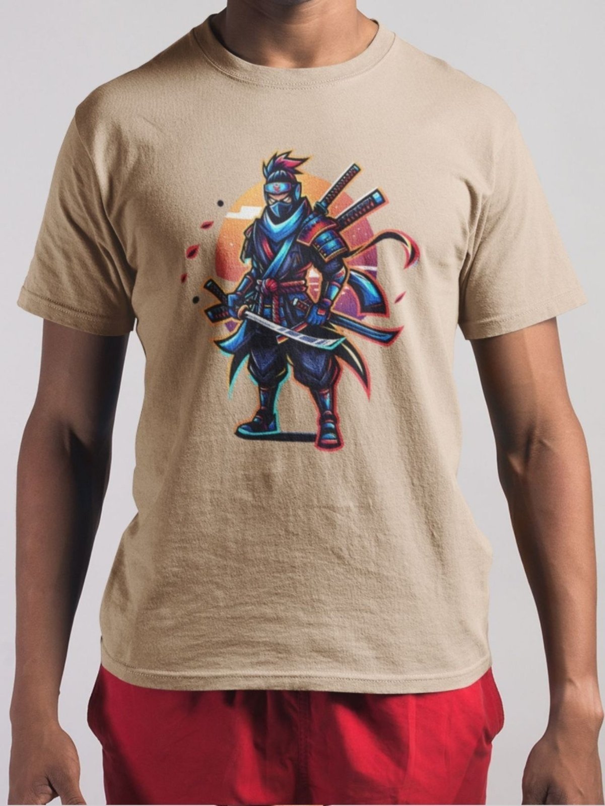 Camiseta Básica Masculina GuGi Samurai Ronin Ninja Anime Caqui
