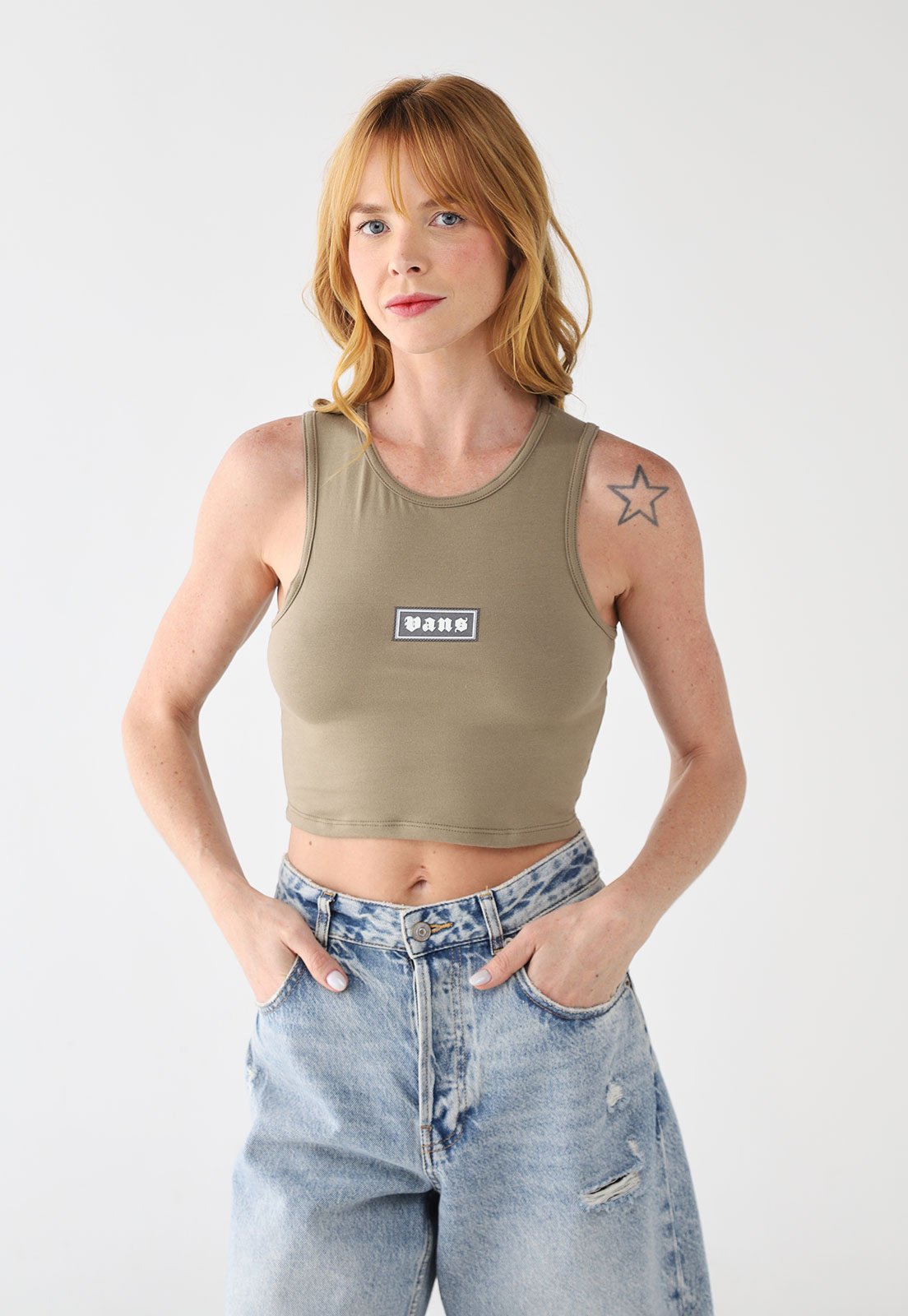 Regata Feminina Vans Knit Cropped Cáqui