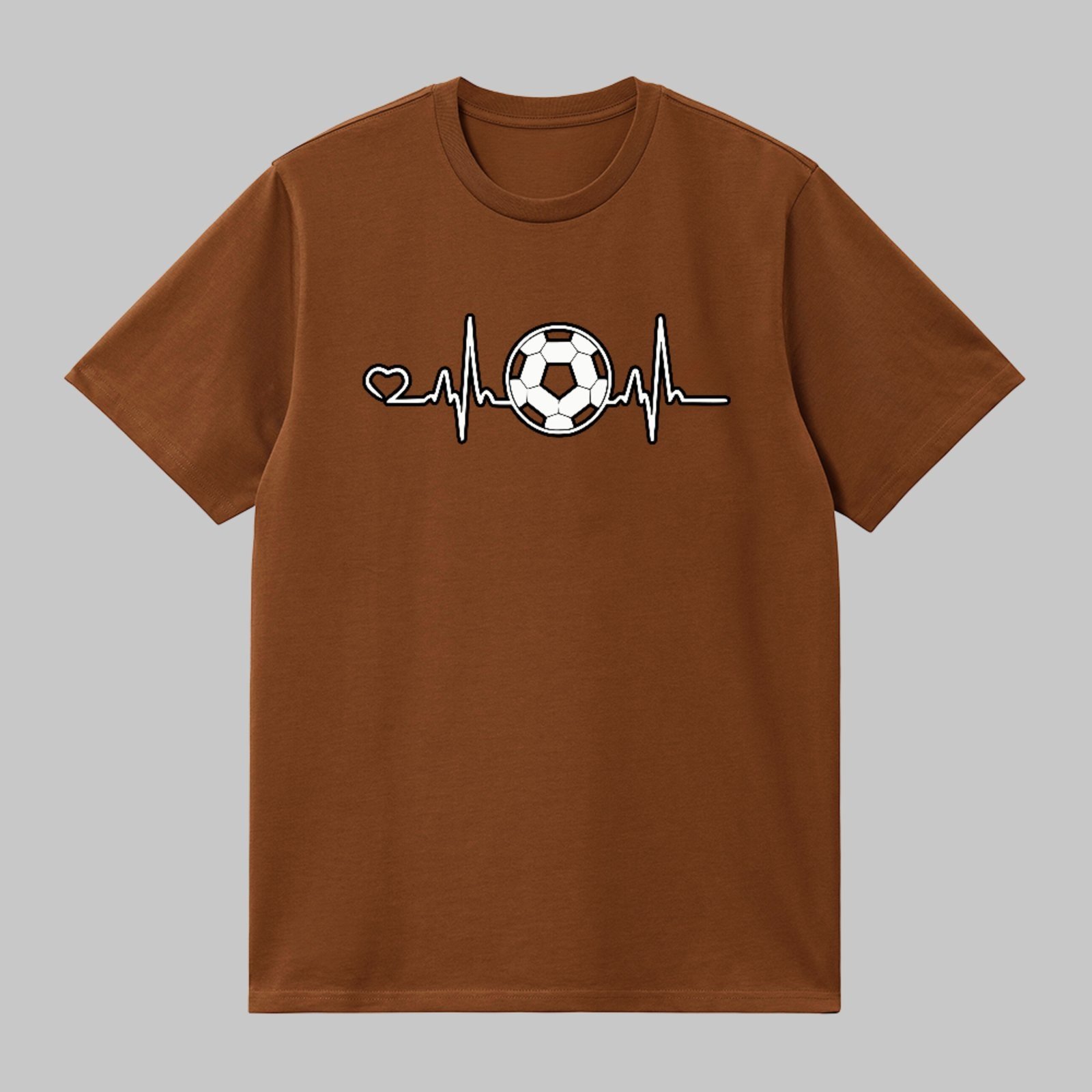 Camiseta Básica Futebol Batimento Cardíaco Estilo Minimalista Marrom