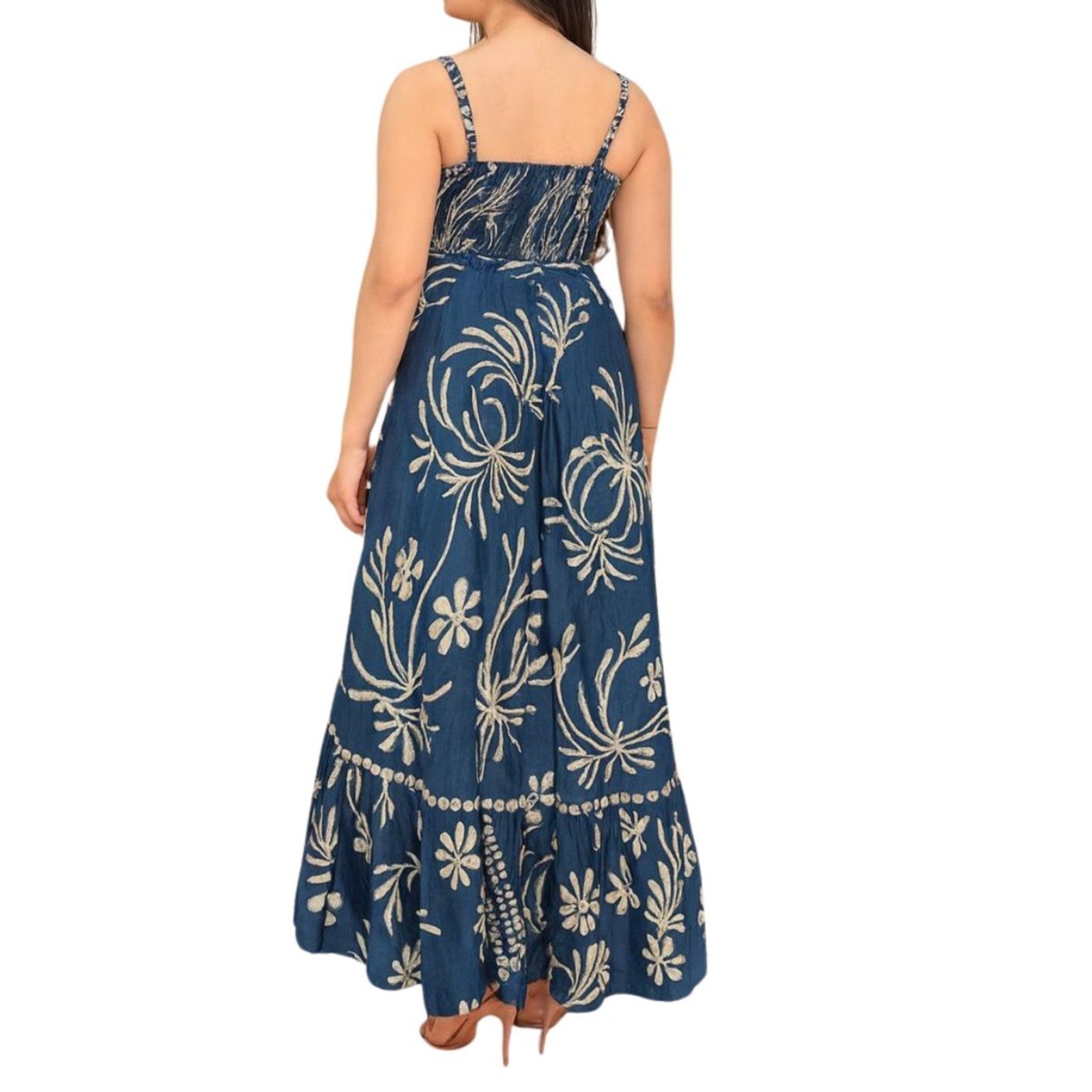 Vista 3 Vestido Feminino FMF Indiano Longo Estampado Luxo azul FMF azul