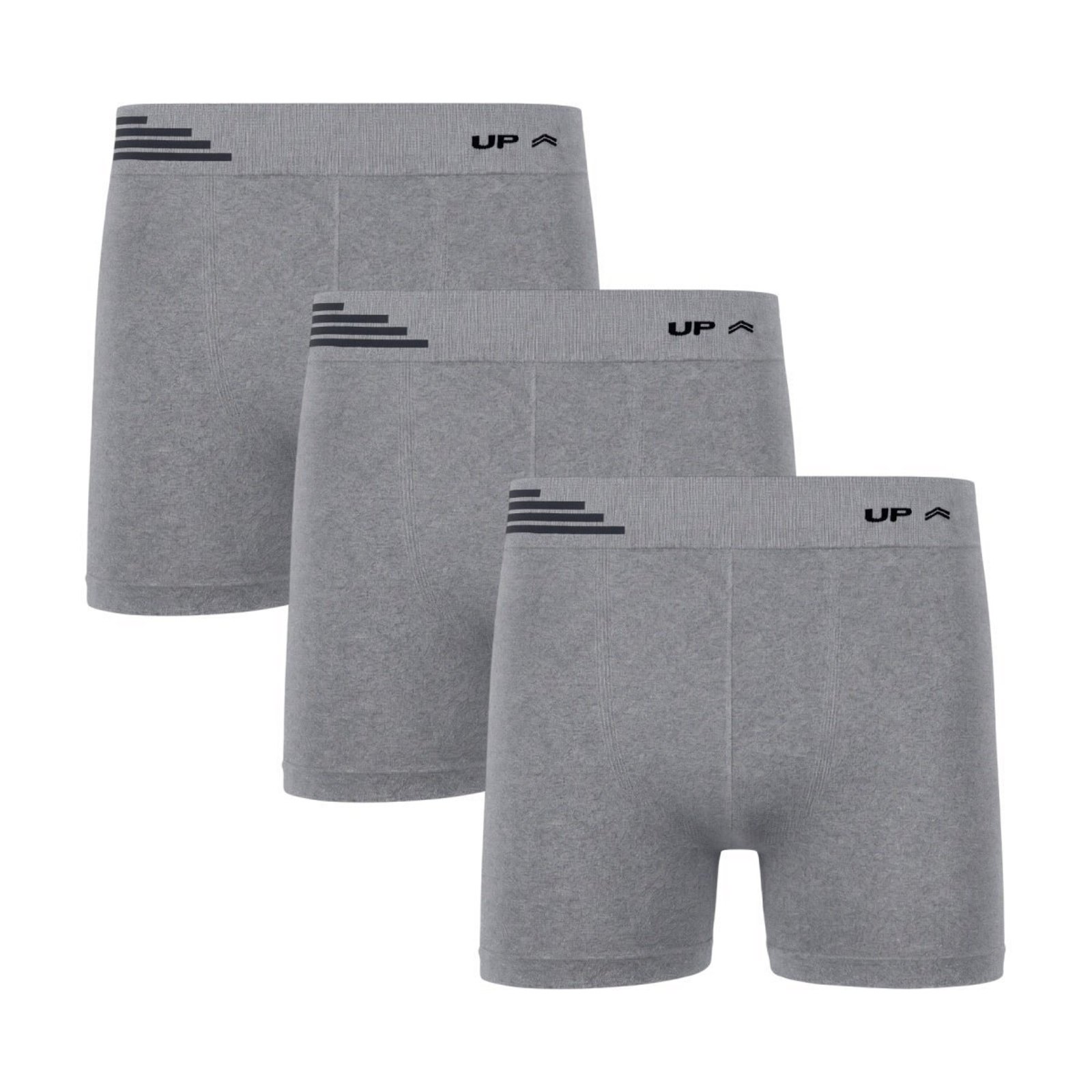 Kit 3 Cuecas Boxer UP Underwear Sem Costura Microfibra Cinza