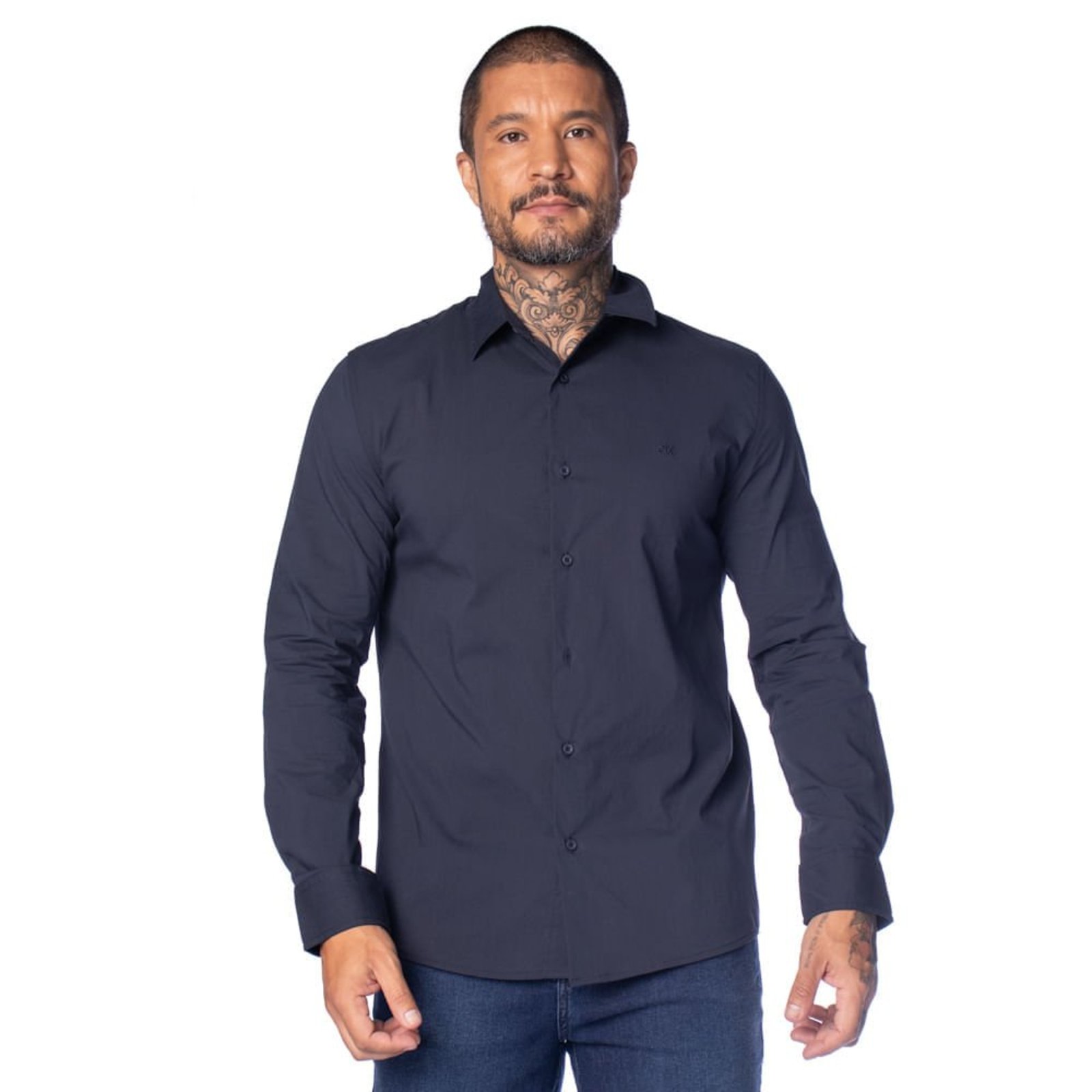 Camisa Masculina Dixie Slim Fit Punho Chanfrado Marinho