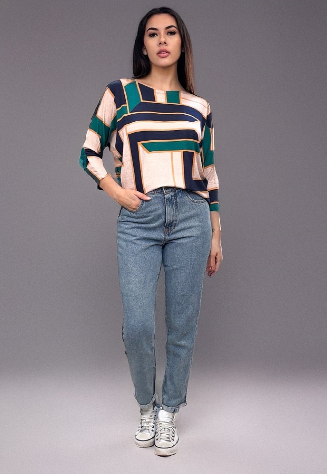 Blusa Morcego Ampla Manga 3/4 Chapada de Areia