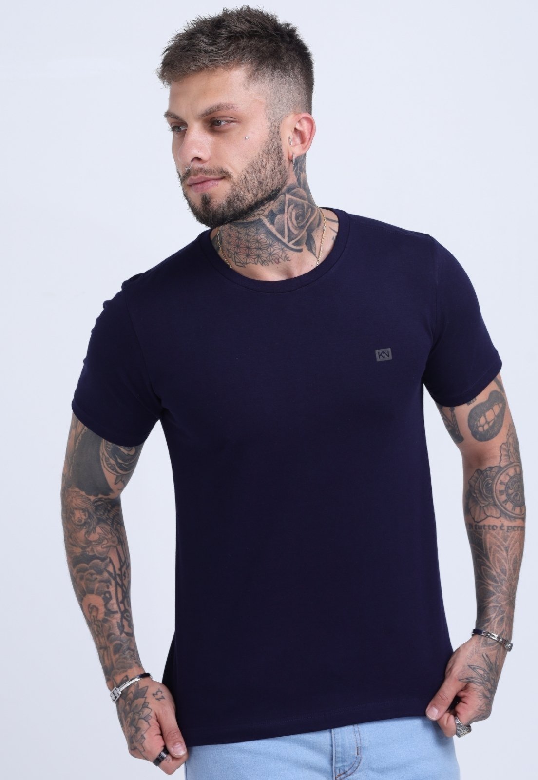 Camiseta Masculina Básica Marinho Slim Fit Algodão Koenig