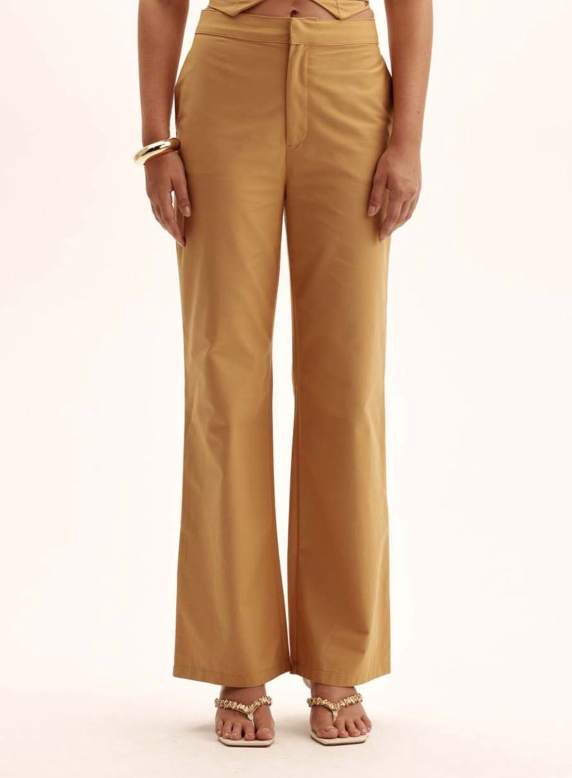 Calça Feminina Alfaiataria Reta Cós Médio Triton Bege Honey Bee