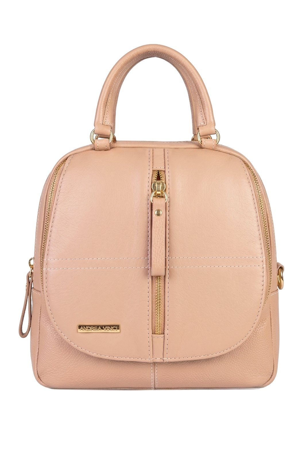 Bolsa Andrea Vinci mochila de couro liso 3 em 1 Marina – Bege