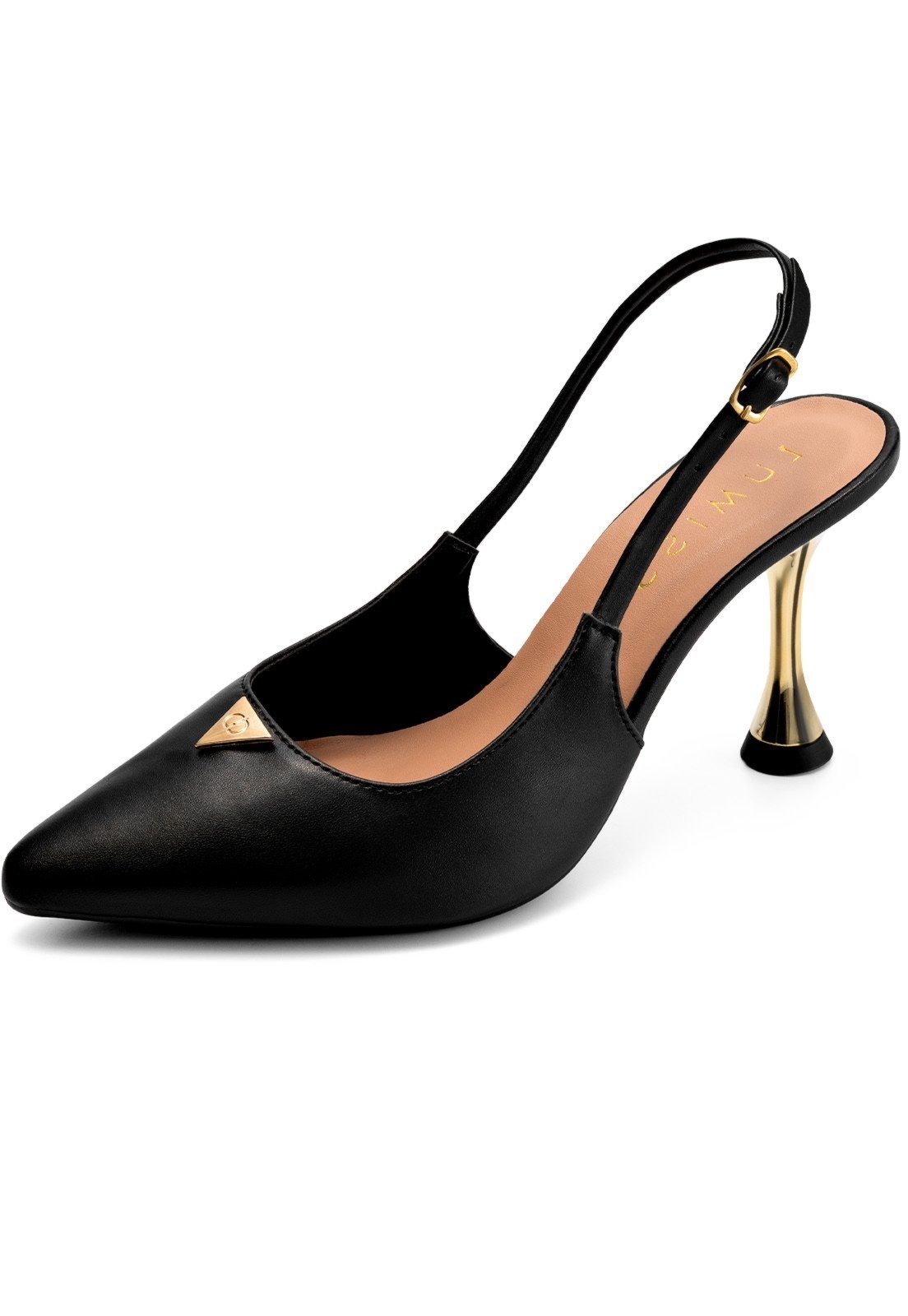 Scarpin Feminino Lumiss Salto Alto Fino Metalizado Bico Fino Preto