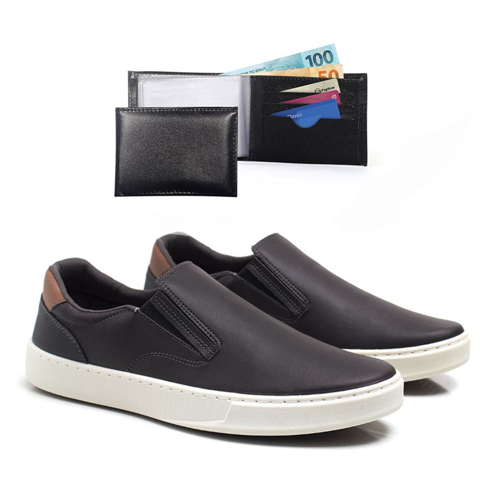 Tenis Casual Masculino Slip On Com Carteira Confortavel Bredeni Sapatenis Dia A Dia Iate Marrom