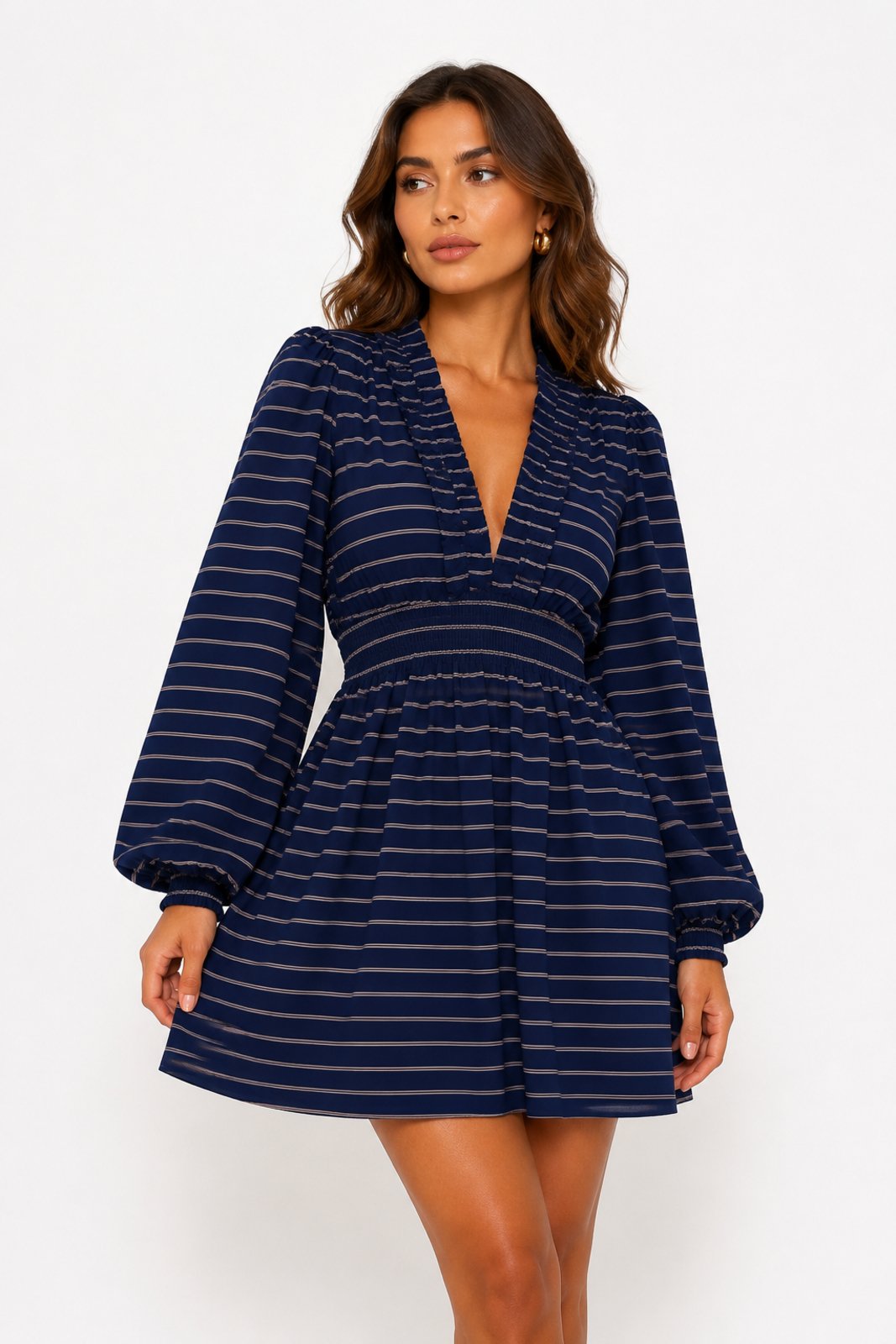 Vestido Curto D Bell Outlet Fashion Decote V Azul Marinho