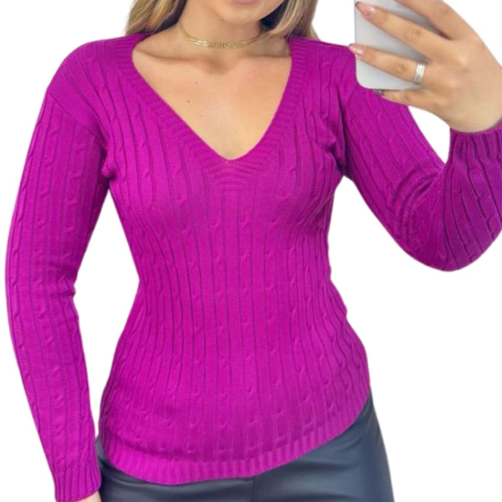 Blusa Suéter Industrie Feminino de Tricô Lilás Manga Longa