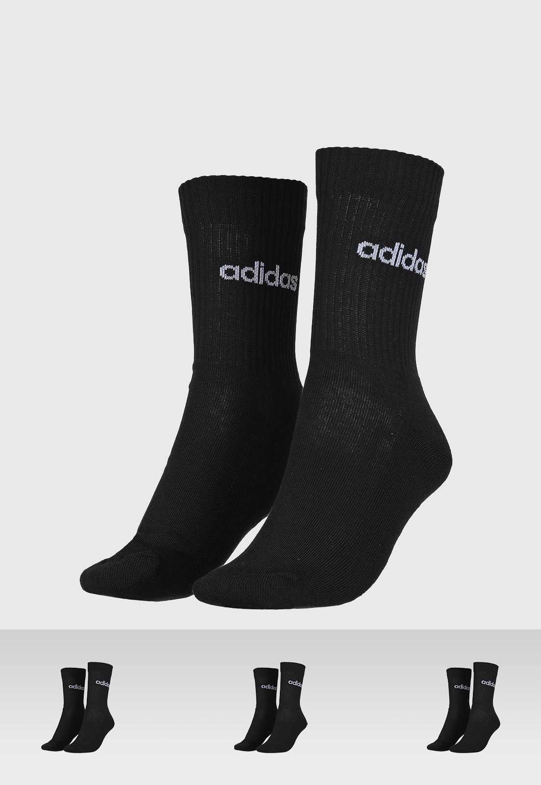 Kit 3 Pares de Meias Unissex Adidas Performance Cano Alto Preta