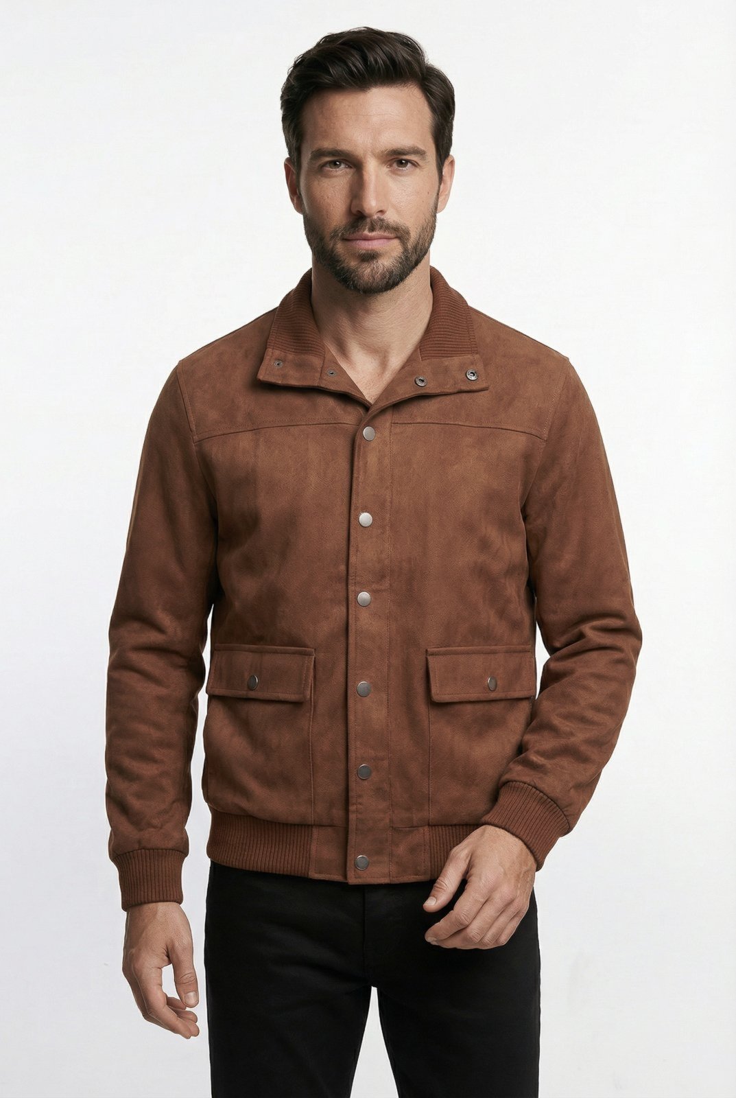 Jaqueta masculina suede com botões e bolsos 69390 - Marrom