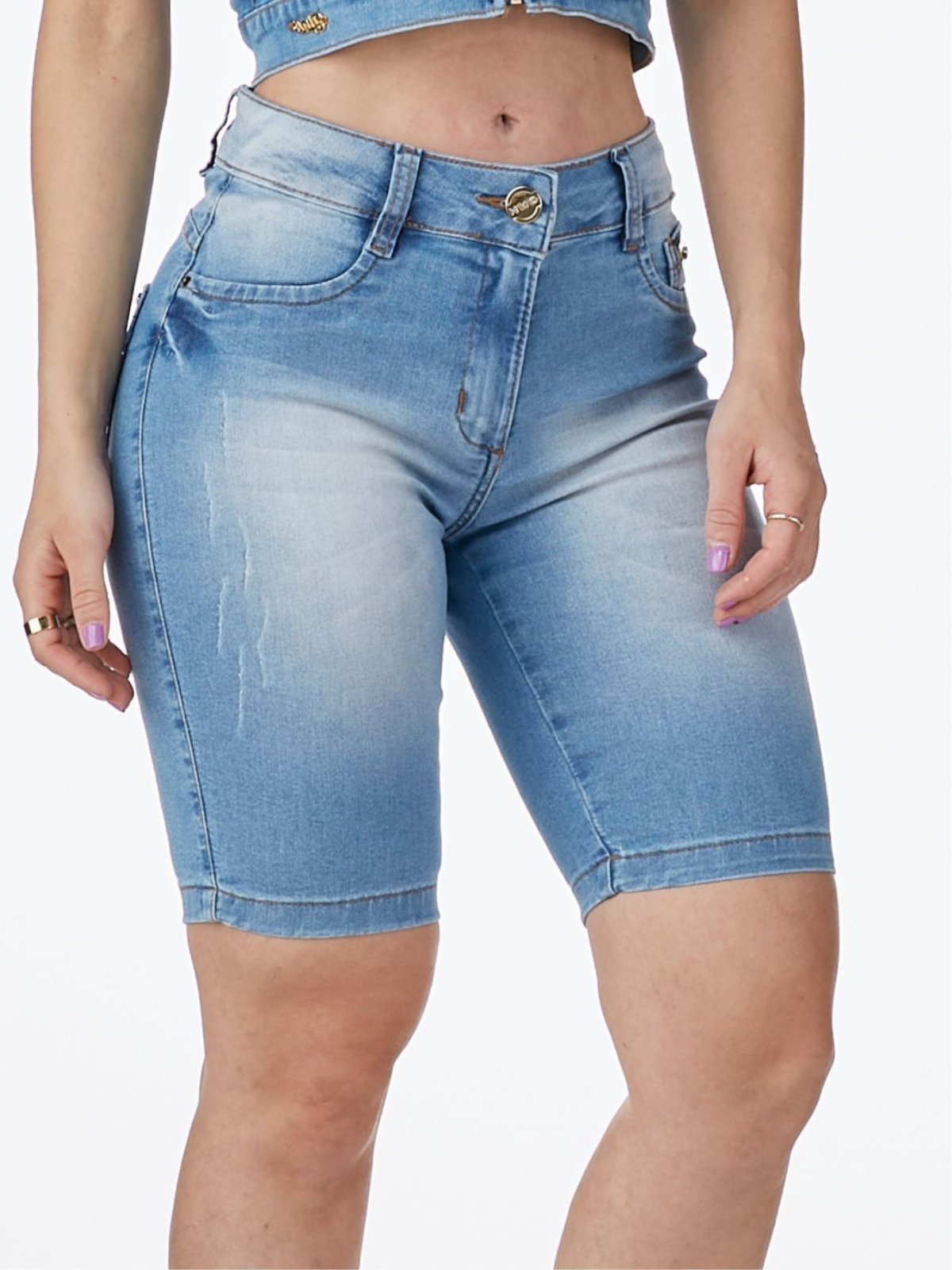 Bermuda Jeans HNO Jeans Ciclista Com Elastano Azul