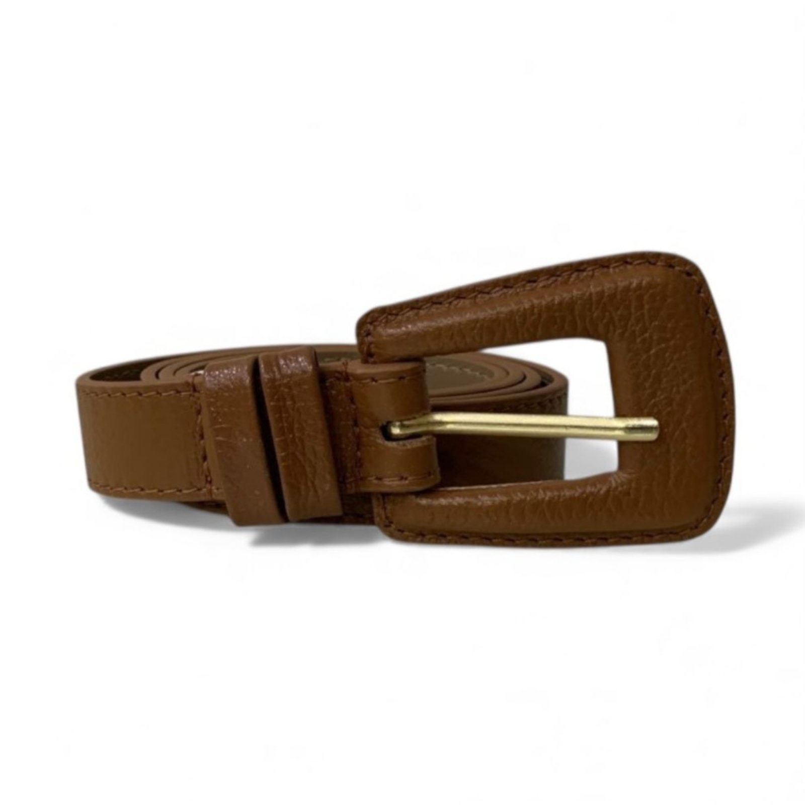 Vista 2 Cinto Feminino em Couro Fivela Encapada 027 Mariart caramelo Mariart caramelo