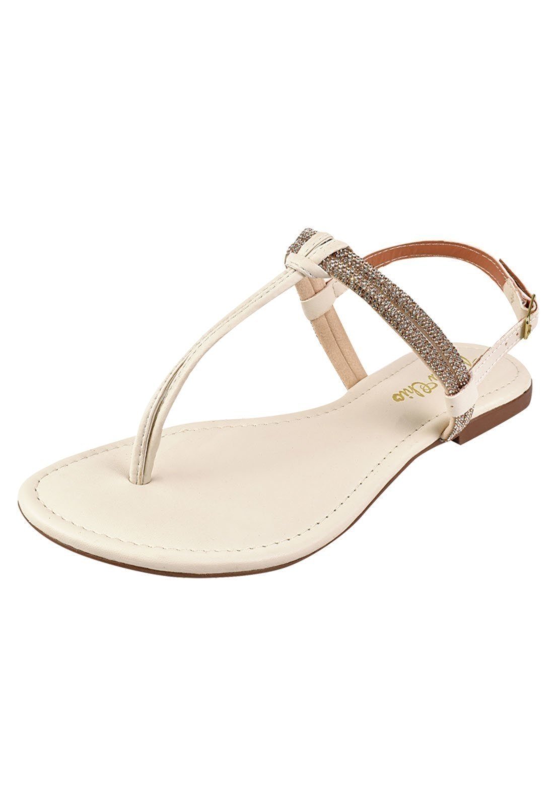 Rasteirinha Rosa Chic Calçados Sandália Feminina Flat Strass Brilho Branco