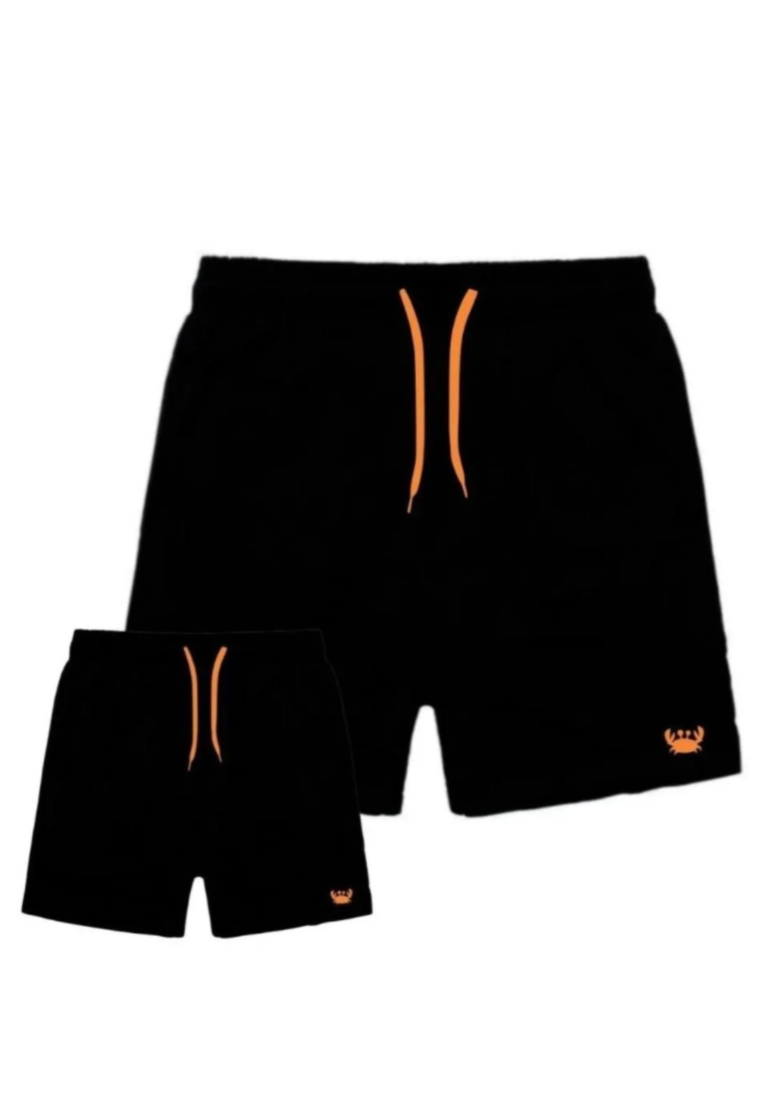 Kit Short Bermudas Tactel Relaxado Moda Praia Masculina Pai e Filho Combinando Detalhe Laranja