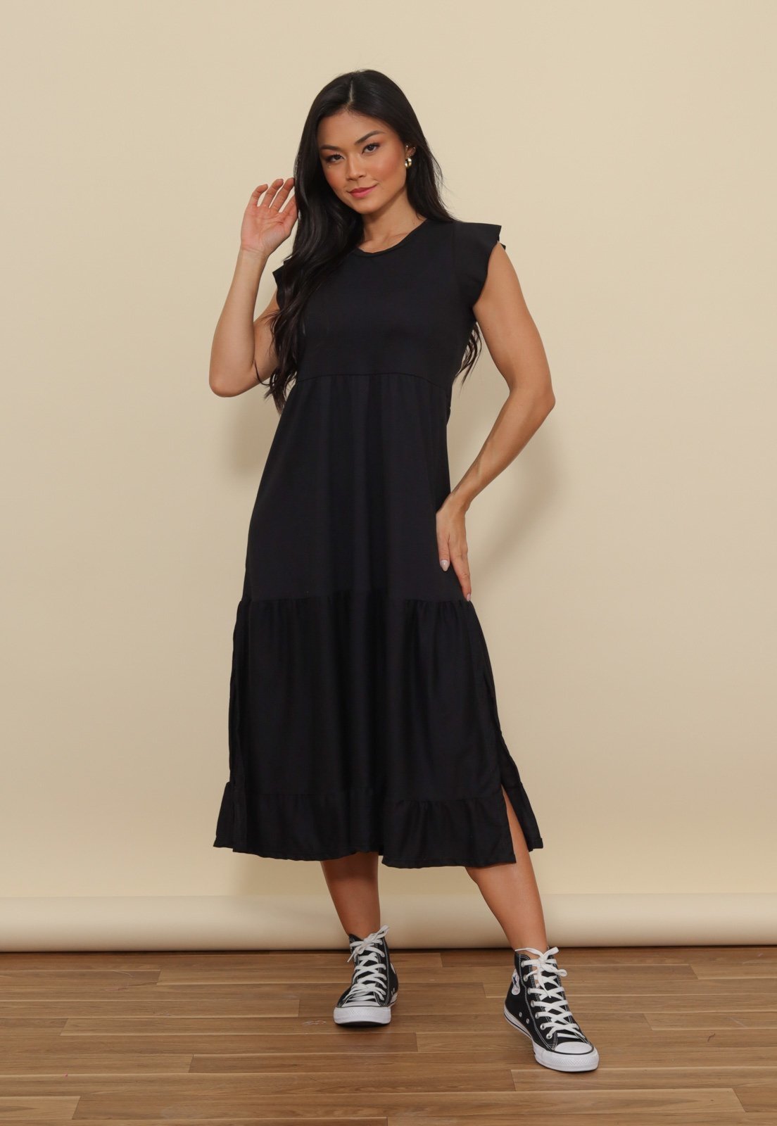 Vestido Aura Midi Núbia Preto