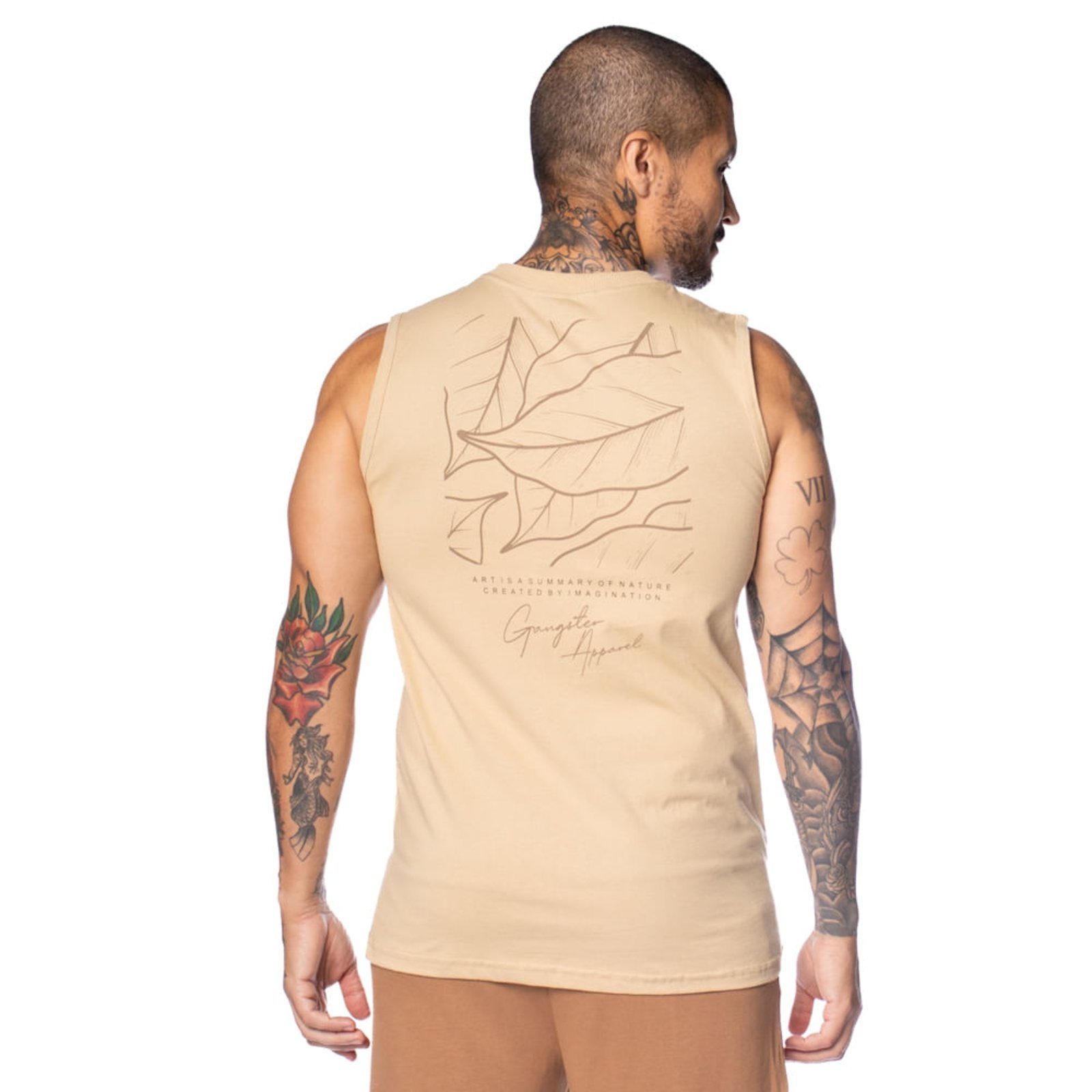 Vista 3 Regata Masculina Gangster Lettering Grafismos Areia bege Gangster bege