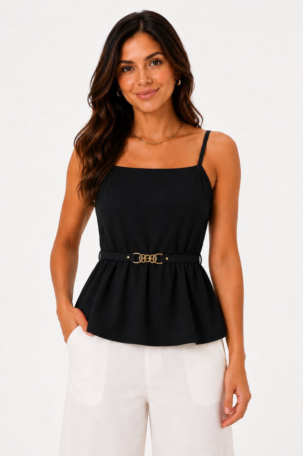 Blusa Peplum D Bell Outlet Fashion Alça Fina Preto