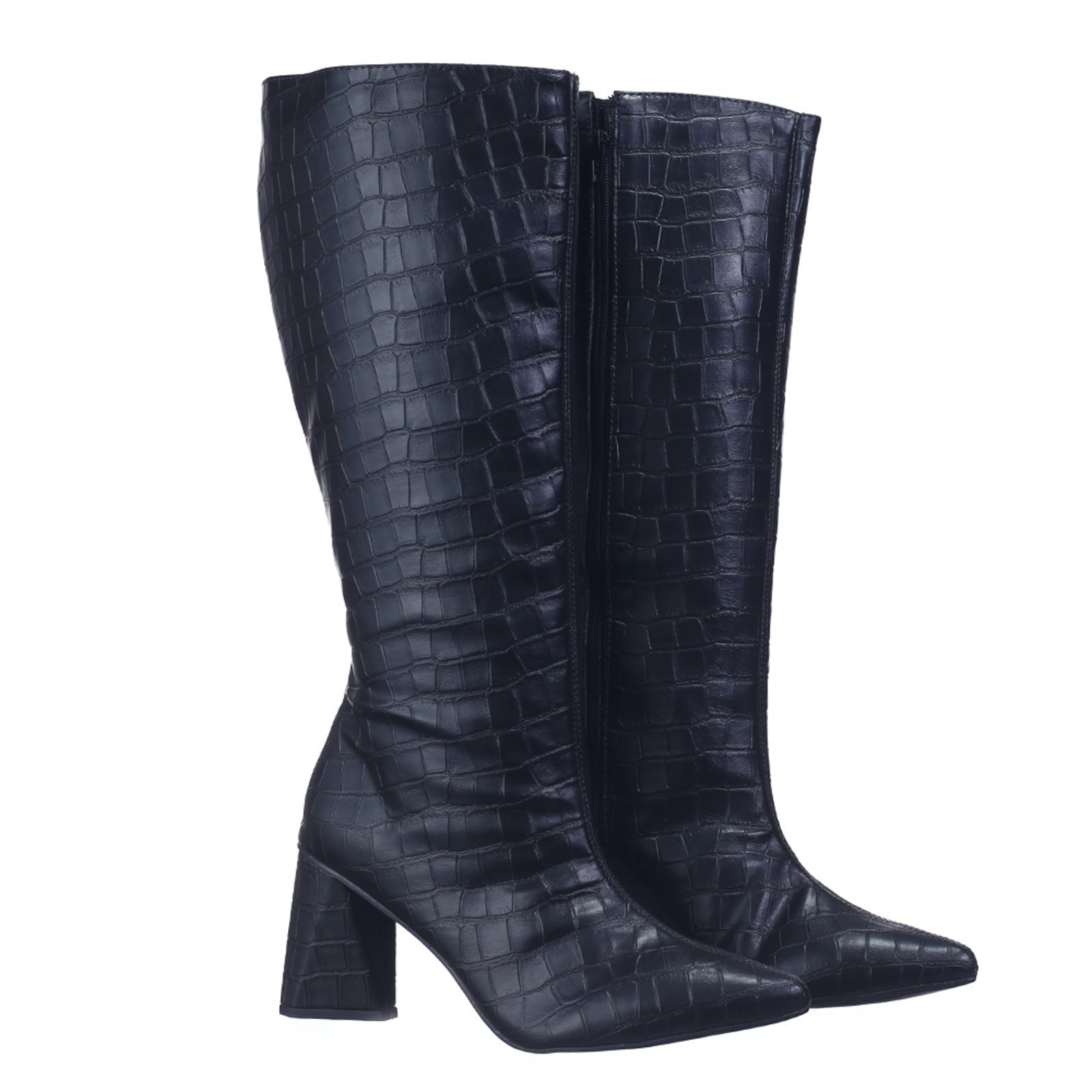 Vista 3 Bota Feminina Cano Longo Salto Triângulo 23020 Croco Flor da Pele preto Flor da Pele preto
