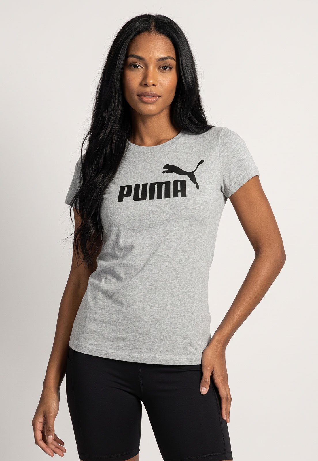 Camiseta Feminina Puma Logo No1 Cinza