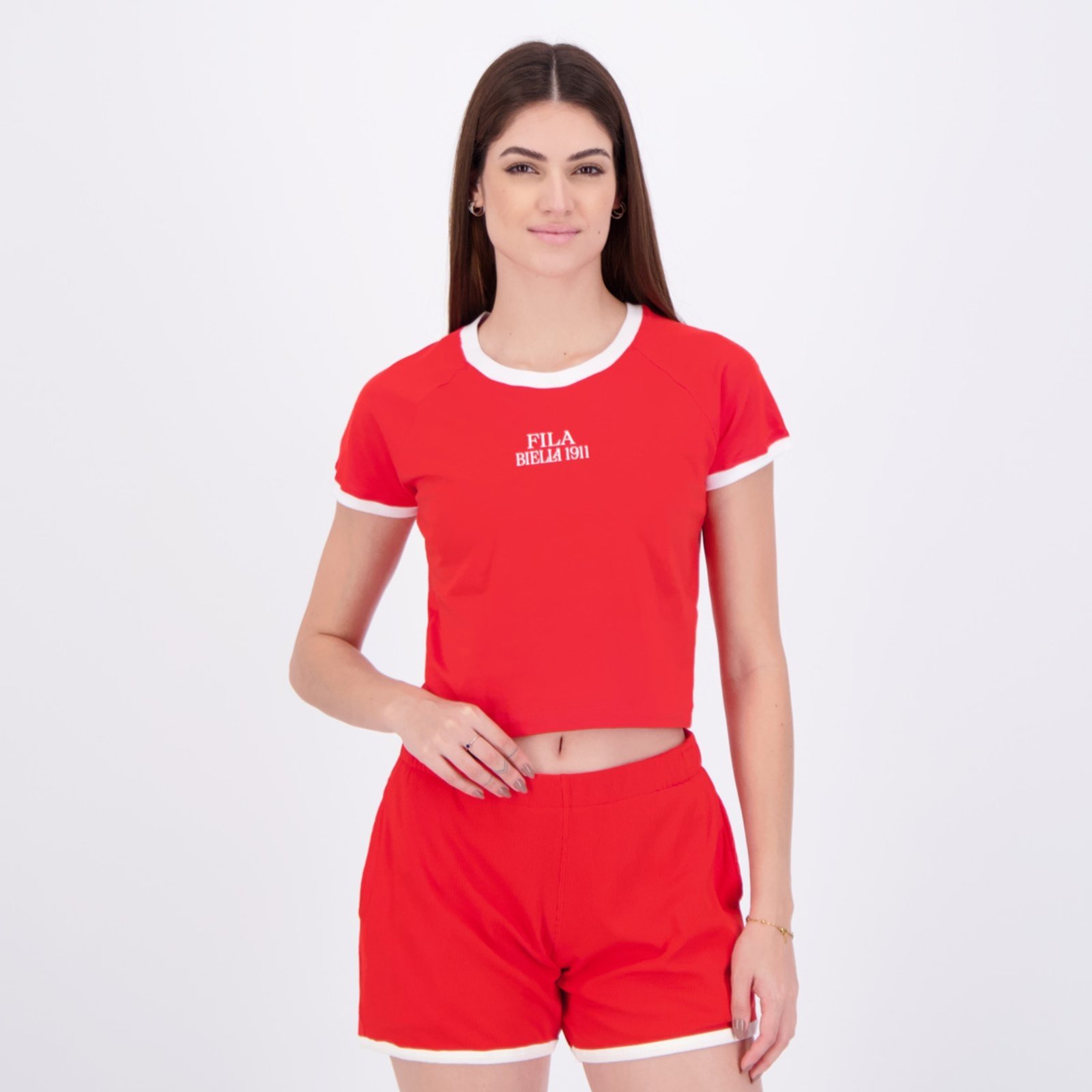 Vista 2 Cropped Fila Slim Letter Feminino vermelho Fila vermelho
