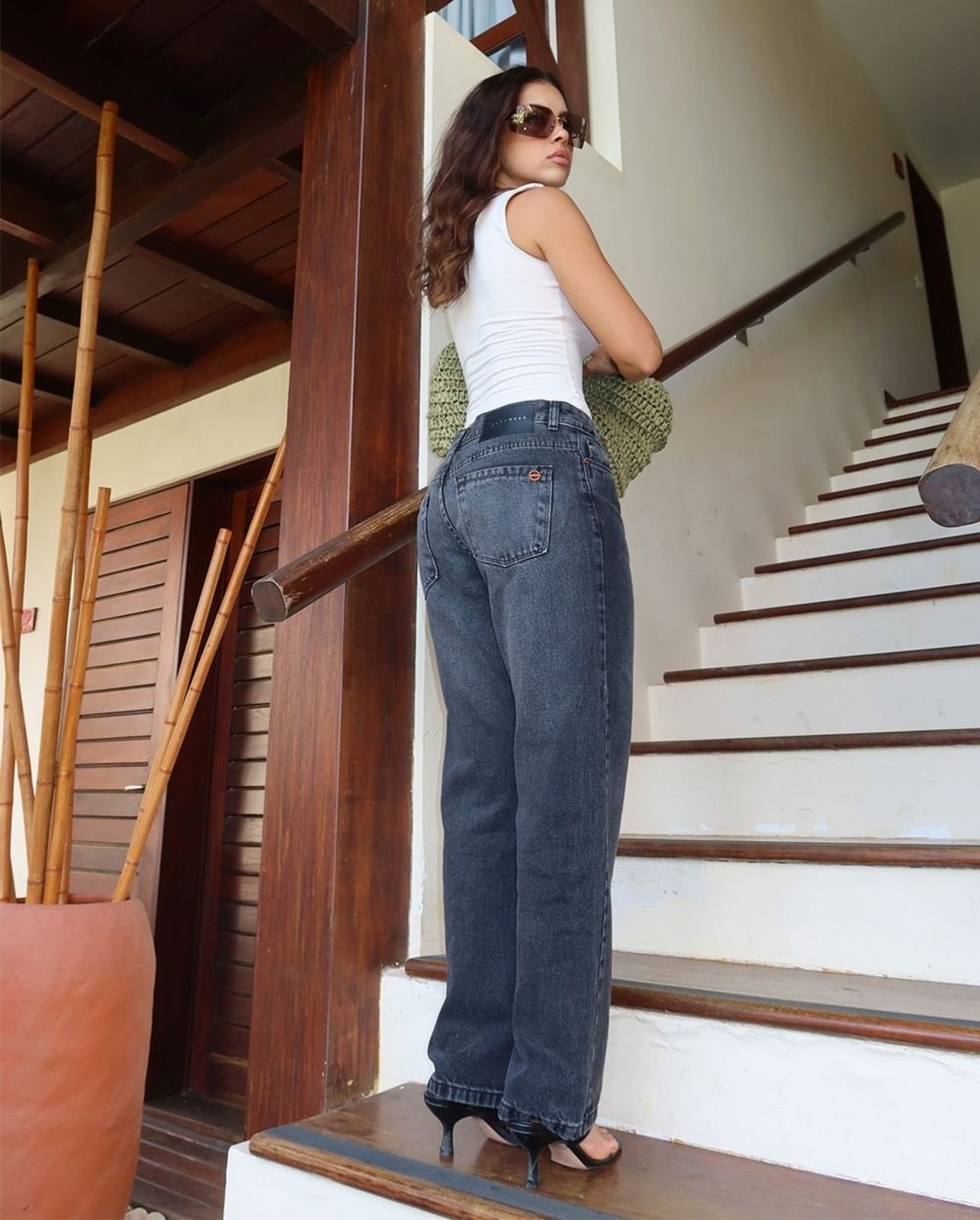 Vista 3 Calça Jeans Straight Fit Feminina Cintura Alta 02930 Vintage Consciência cinza Consciência cinza