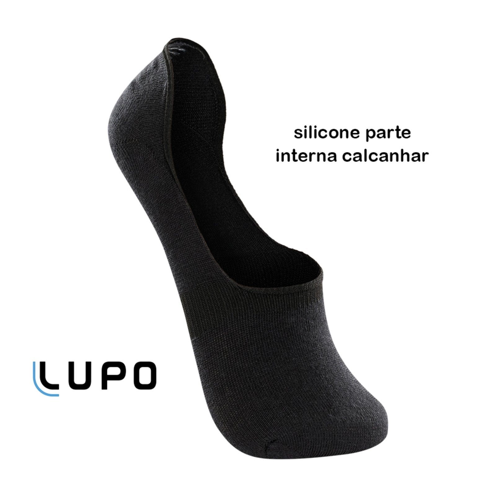 Vista 3 Kit 2 Meia Sapatinha Lupo Básica Silicone Parte Interna 0901 preto Lupo preto