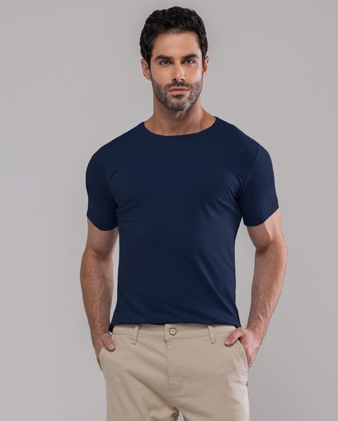 Vista 2 Camiseta de Algodão Egípcio Masculina Básica 80083 Consciência branco Consciência branco
