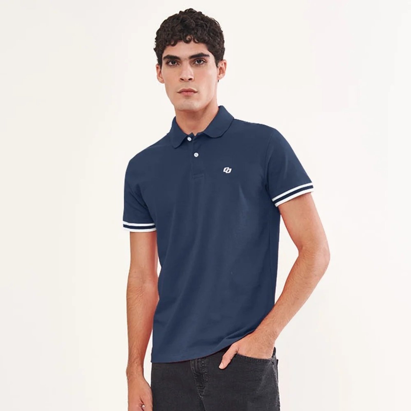 Camisa Polo Colcci Faixas Pr26 Marinho Masculino