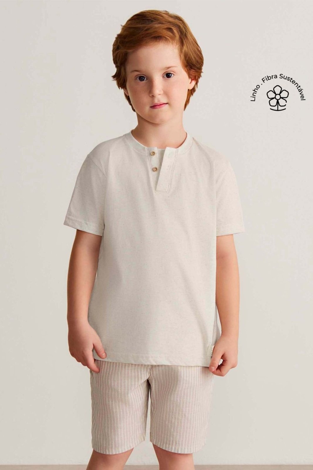Infantil - Bermuda Menino Linho Listrado Colorittá Bege