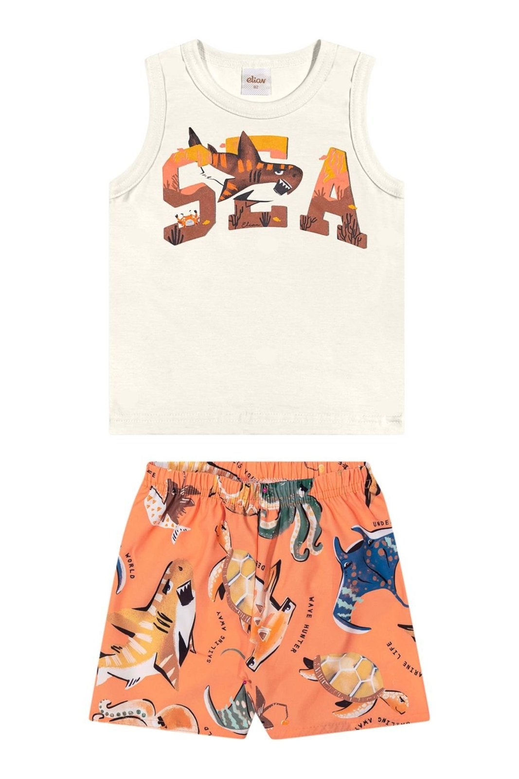 Infantil - Conjunto Menino Fundo Do Mar Elian Bege
