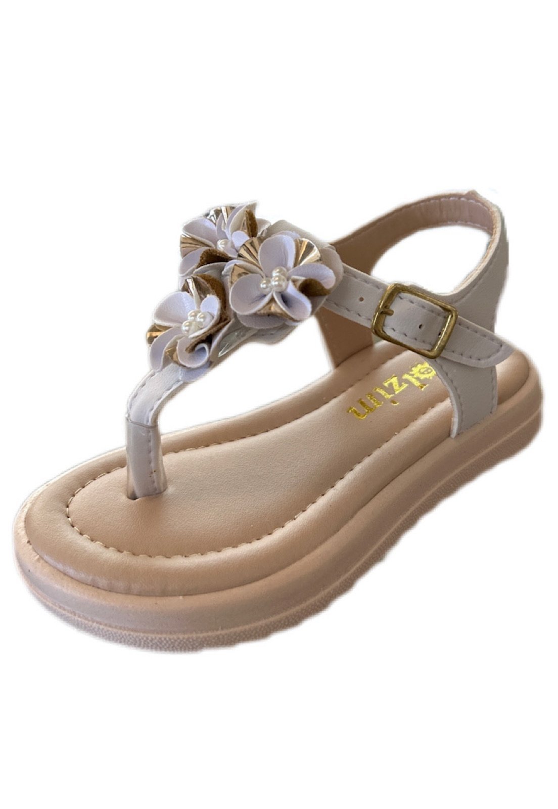 Infantil – Sandalia menina Dedinho de flores para meninas Solzim Branca