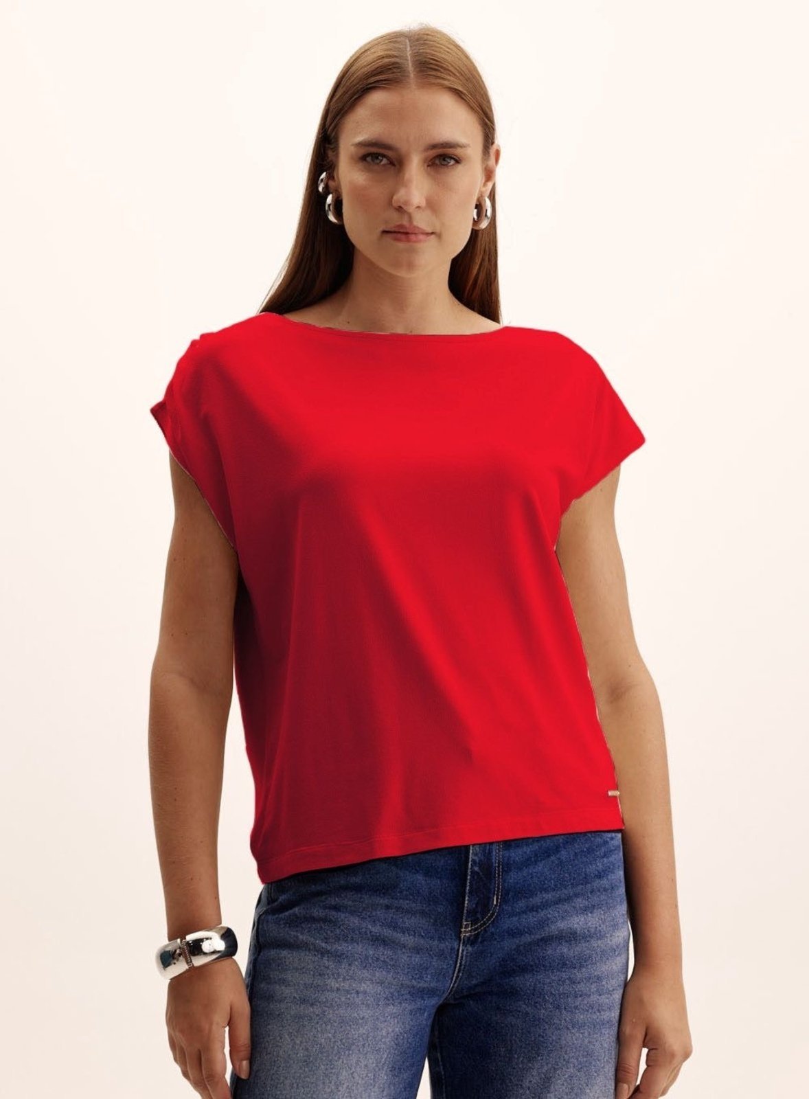 Blusa Comfort Manga Curta Drapeada Triton Vermelho Luxury