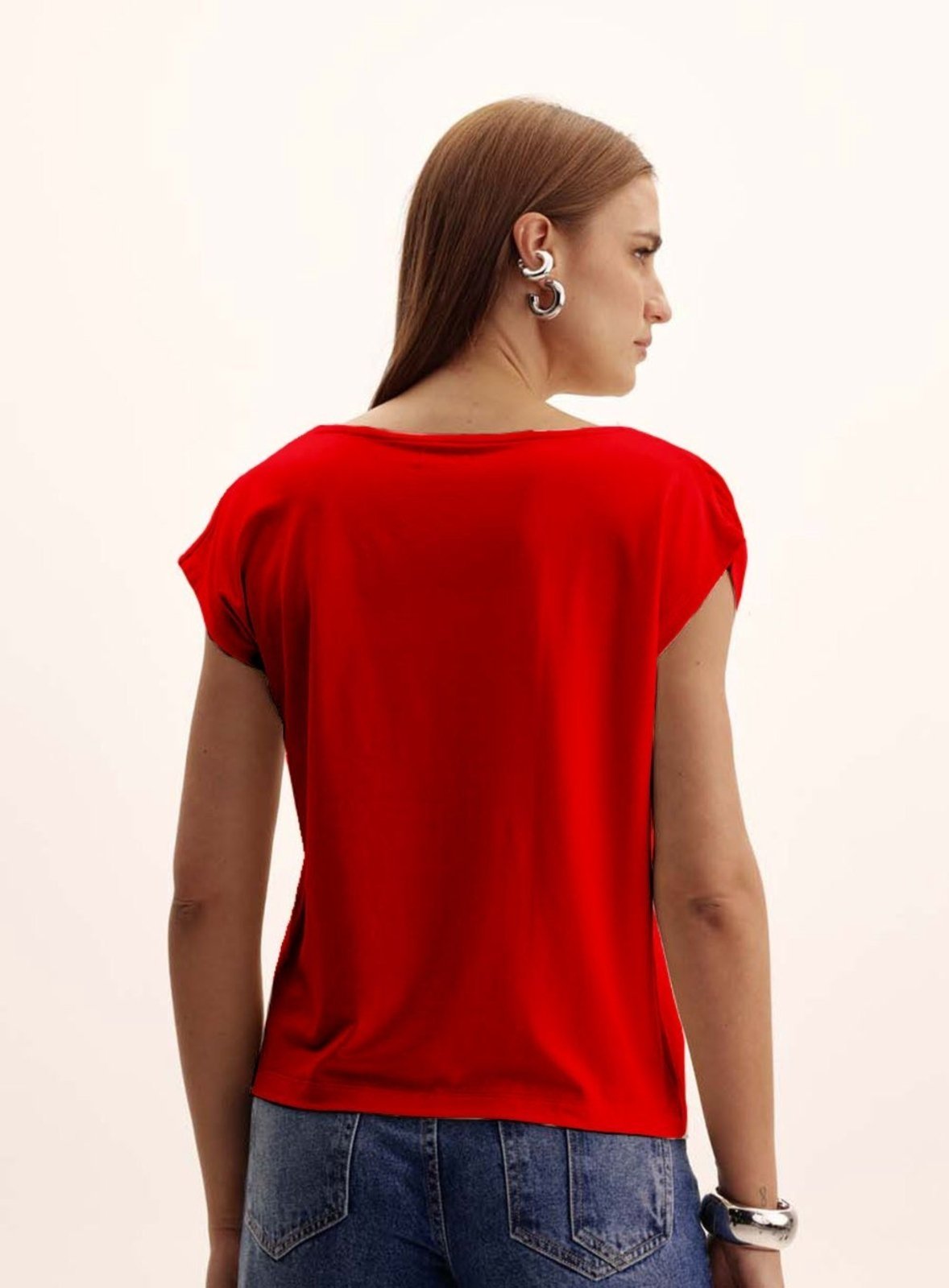 Vista 3 Blusa Comfort Manga Curta Drapeada Triton Luxury vermelho Triton vermelho