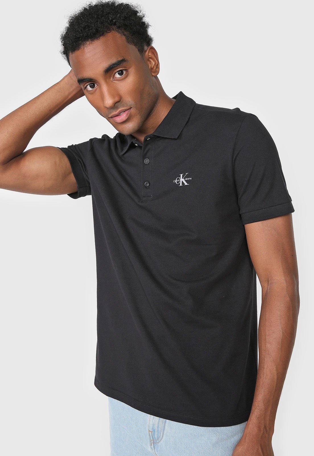 Camisa Polo Calvin Klein Jeans Reta Logo Preta