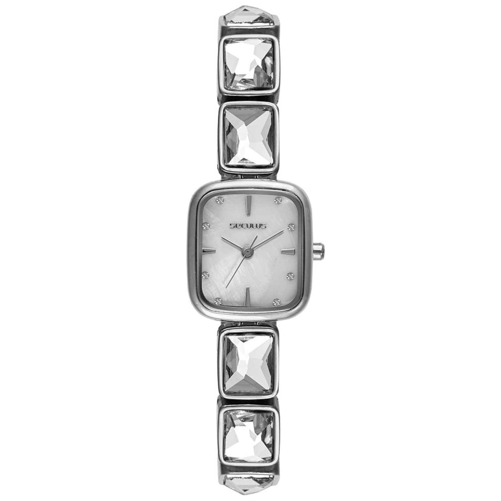 Relógio Feminino Quadrado Branco Metal Seculus