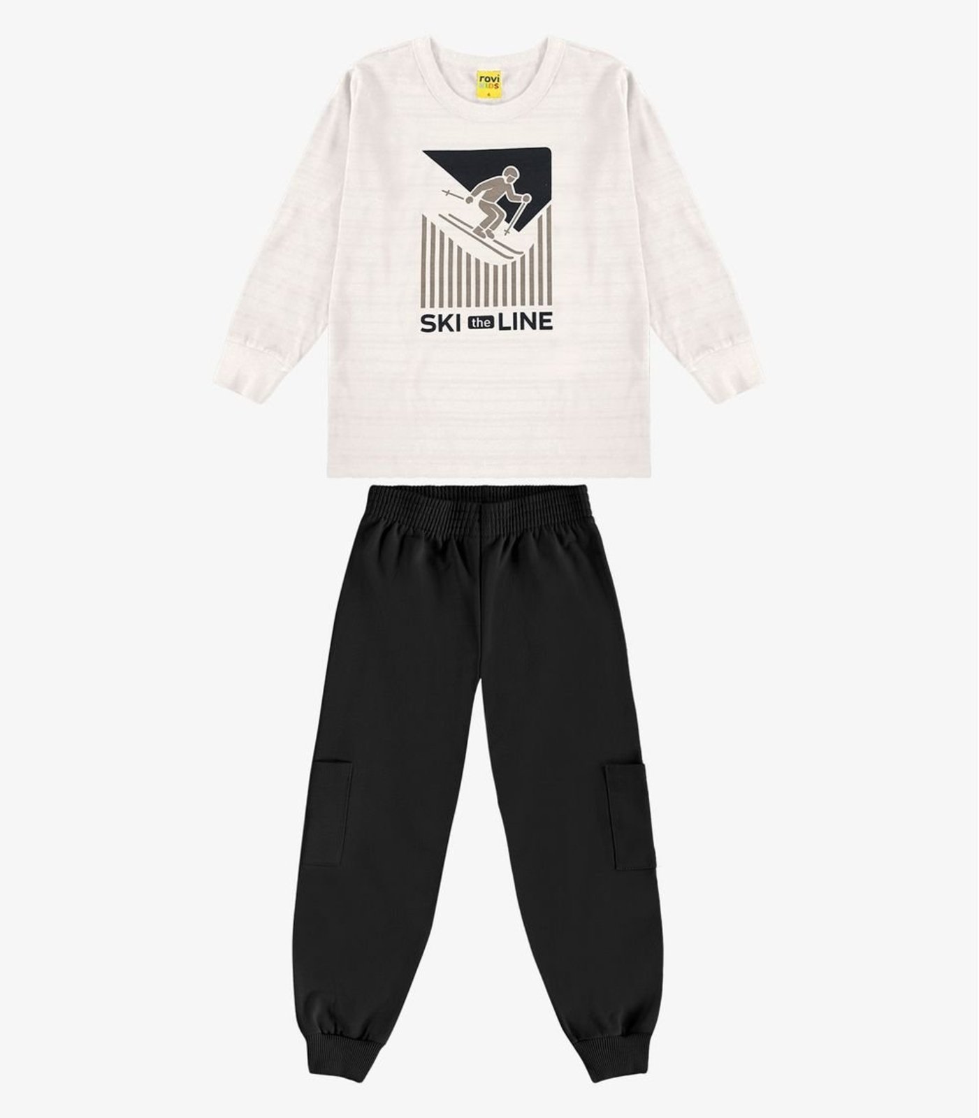 Infantil - Conjunto Camiseta com Calça Meia Malha Rovi Bege