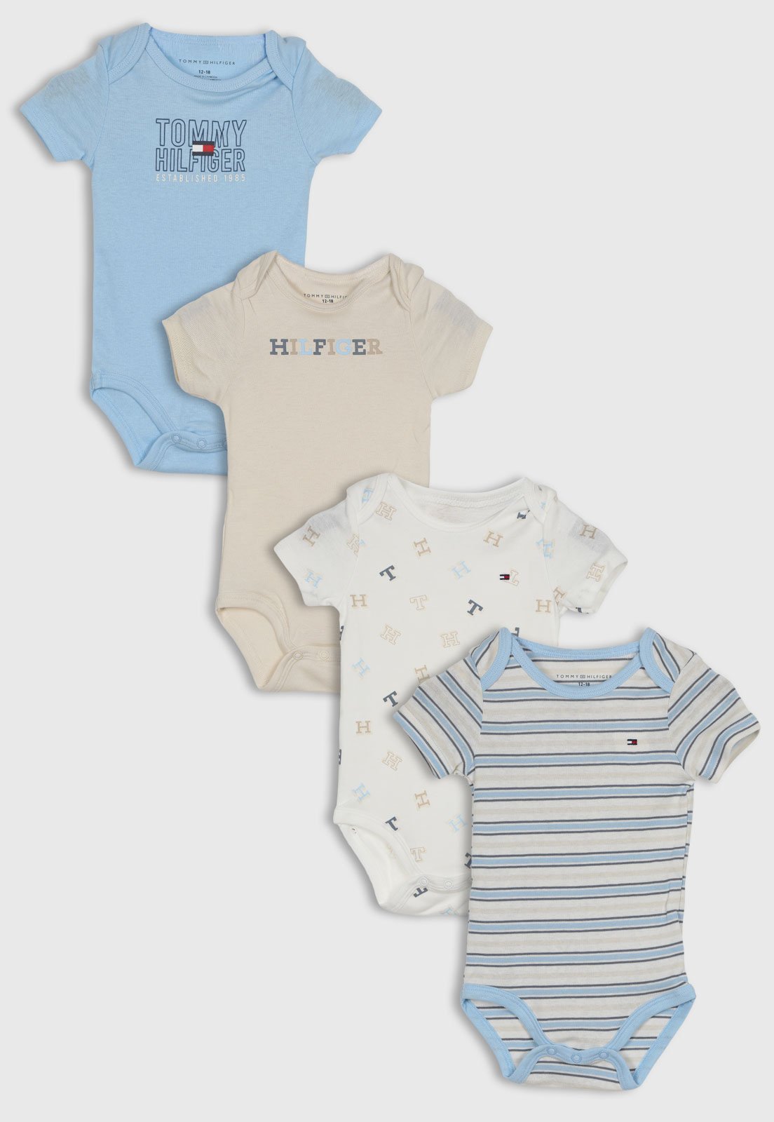 Infantil - Kit 4 Body Tommy Hilfiger Estampado Azul