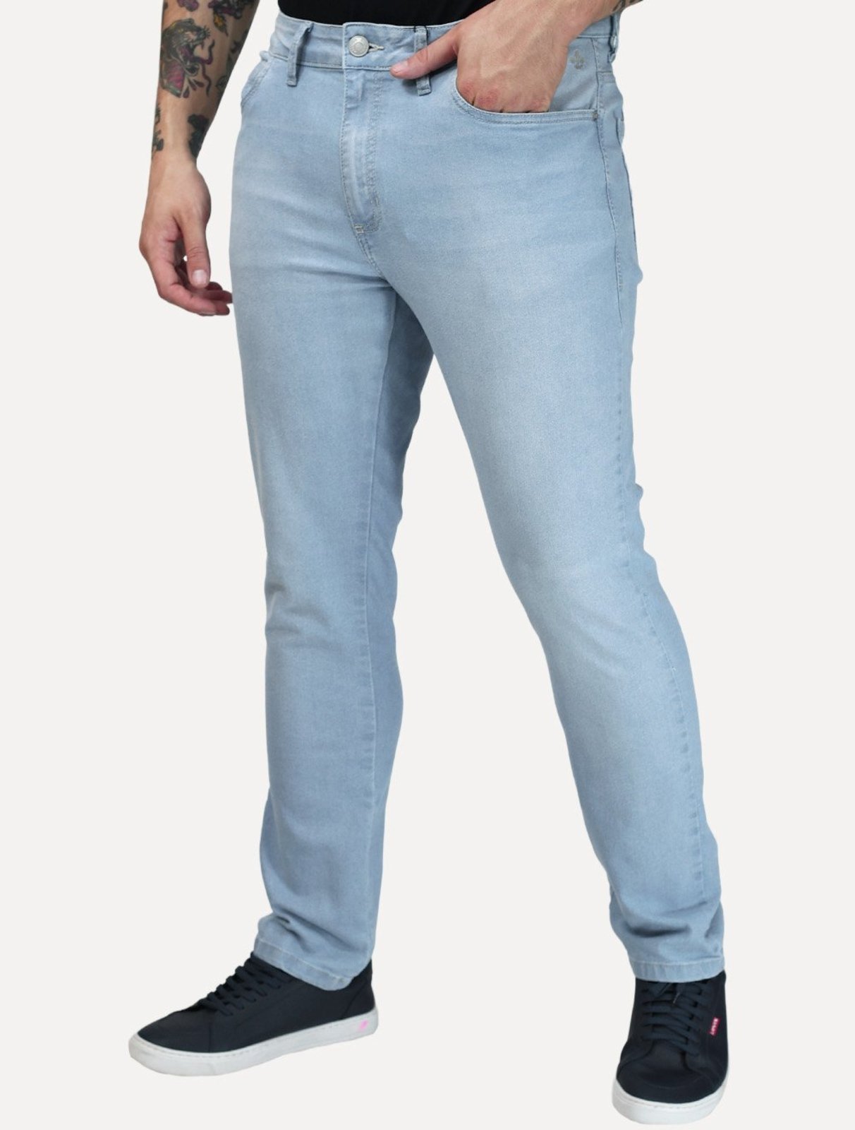 Calça Dudalina Jeans Masculina Slim Stretch Five Pockets Gold Icon Azul Claro
