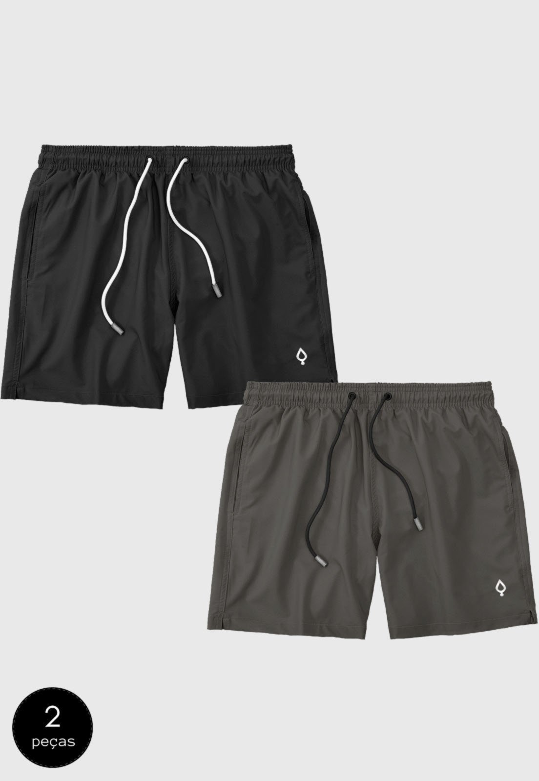 Kit 2 Shorts Bermudas Praia Liso Lisa Masculino Tactel Básico Moda Básica Preto/Cinza