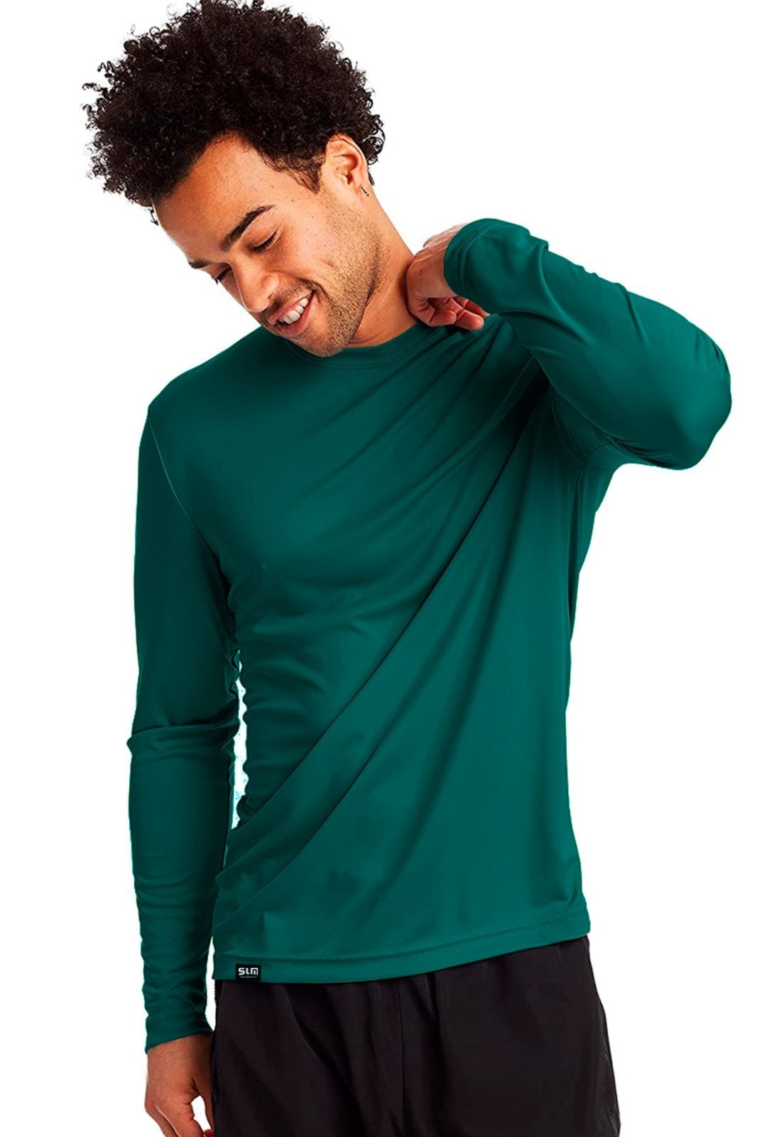 Camiseta Manga Longa Masculina UV Tecido Gelado Verde Água